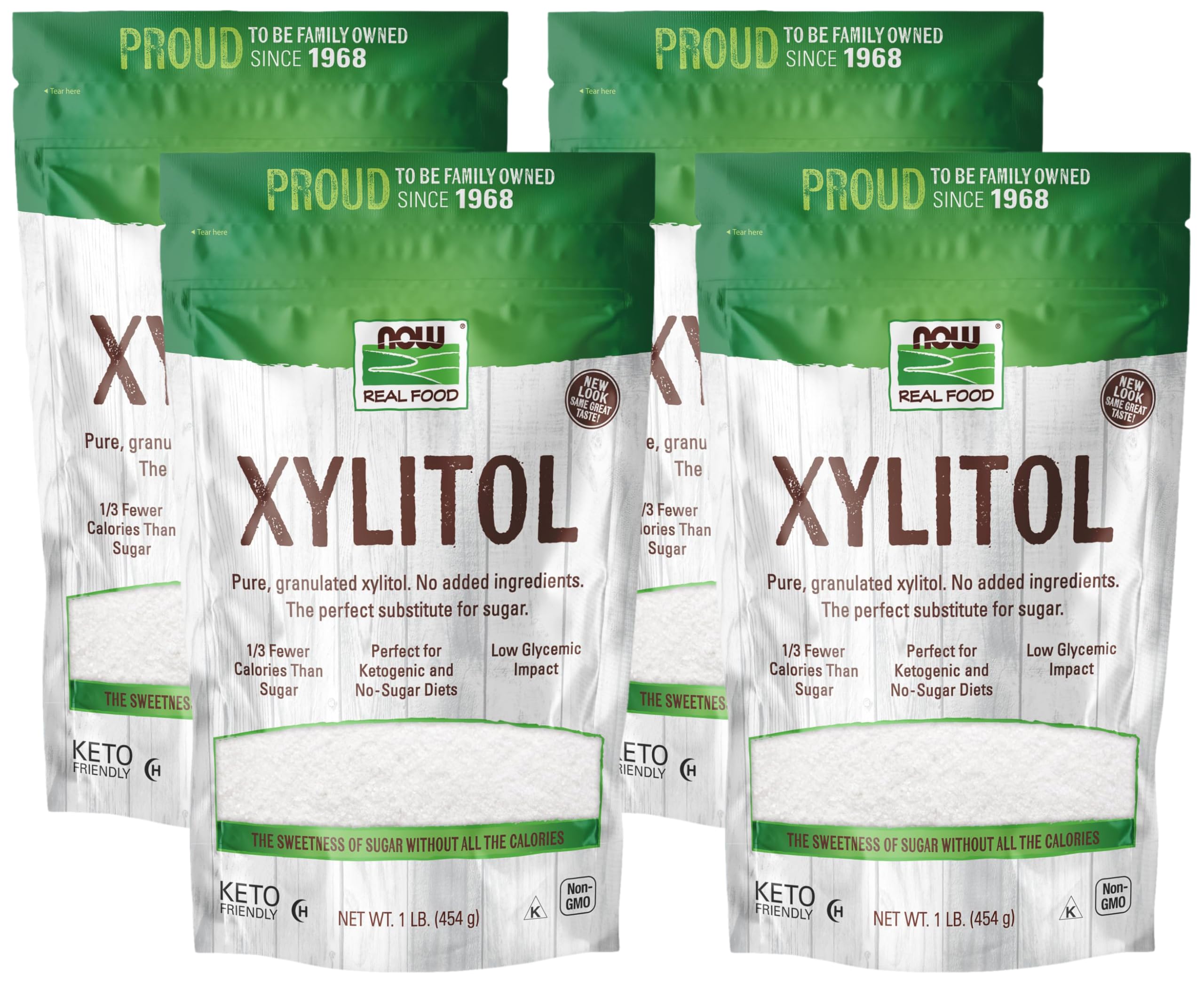 NOW Foods, Xylitol, Pure with No Added Ingredients, Keto-Friendly, Low Glycemic Impact, Low Calorie, 1-Pound (Packaging May Vary) (Pack of 4)