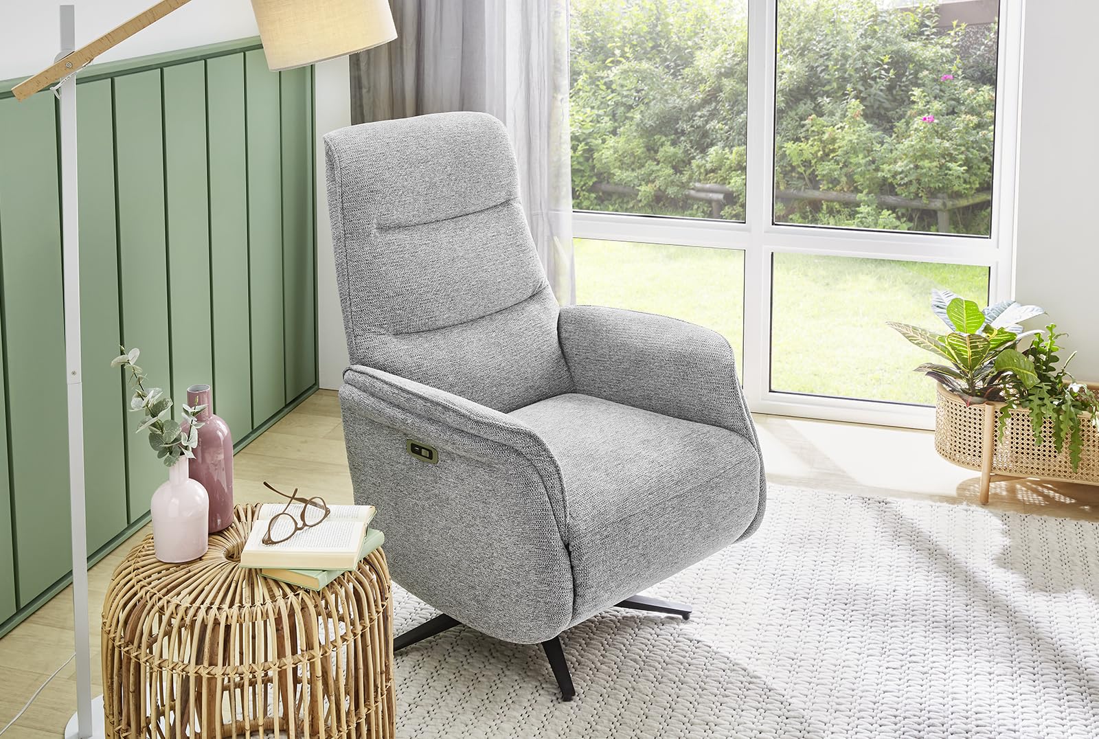 luma-Home 15600/ TV-Relaxsessel, Heizung im Rücken, Massagefunktion, Grau | B74/H108/T89 cm, zweimotorische Verstellung, elektrische Relaxfunktion, Federkern und Wellenunterfederung, Chenille-Bezug