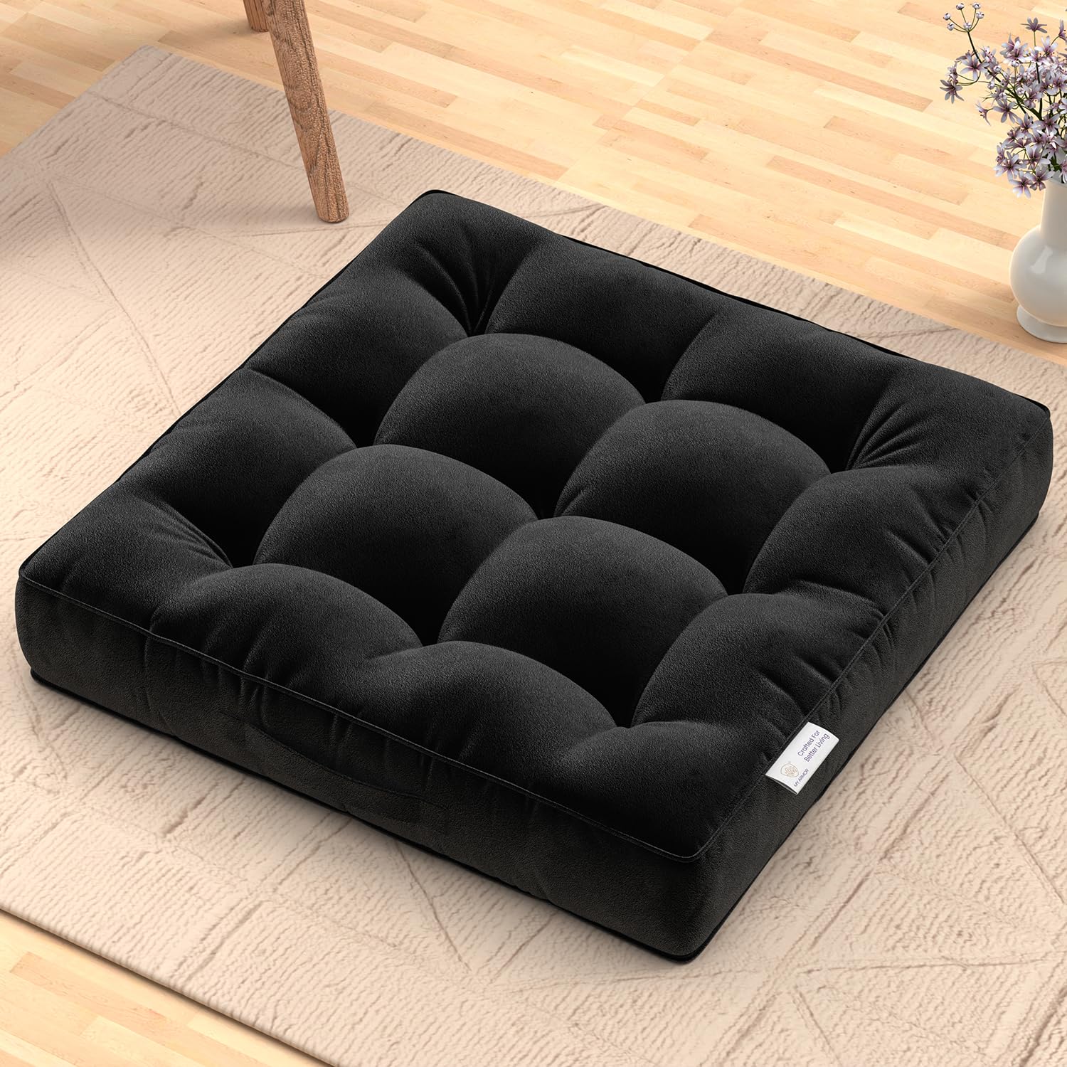 MY ARMOR Floor Cushions 40x40x8 Cm, Chair Cushions for Sitting | Seat Cushion for Yoga, Pooja, Meditation, Square Cushion for Office/Home Chair, Living Room | 100% Velvet - Black (B0BZN183TS) Amazon Price History, Amazon Price Tracker