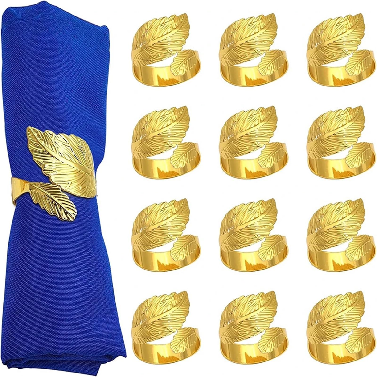 Lot de 60 ronds de serviette en métal en forme de feuille pour hôtel ou mariage