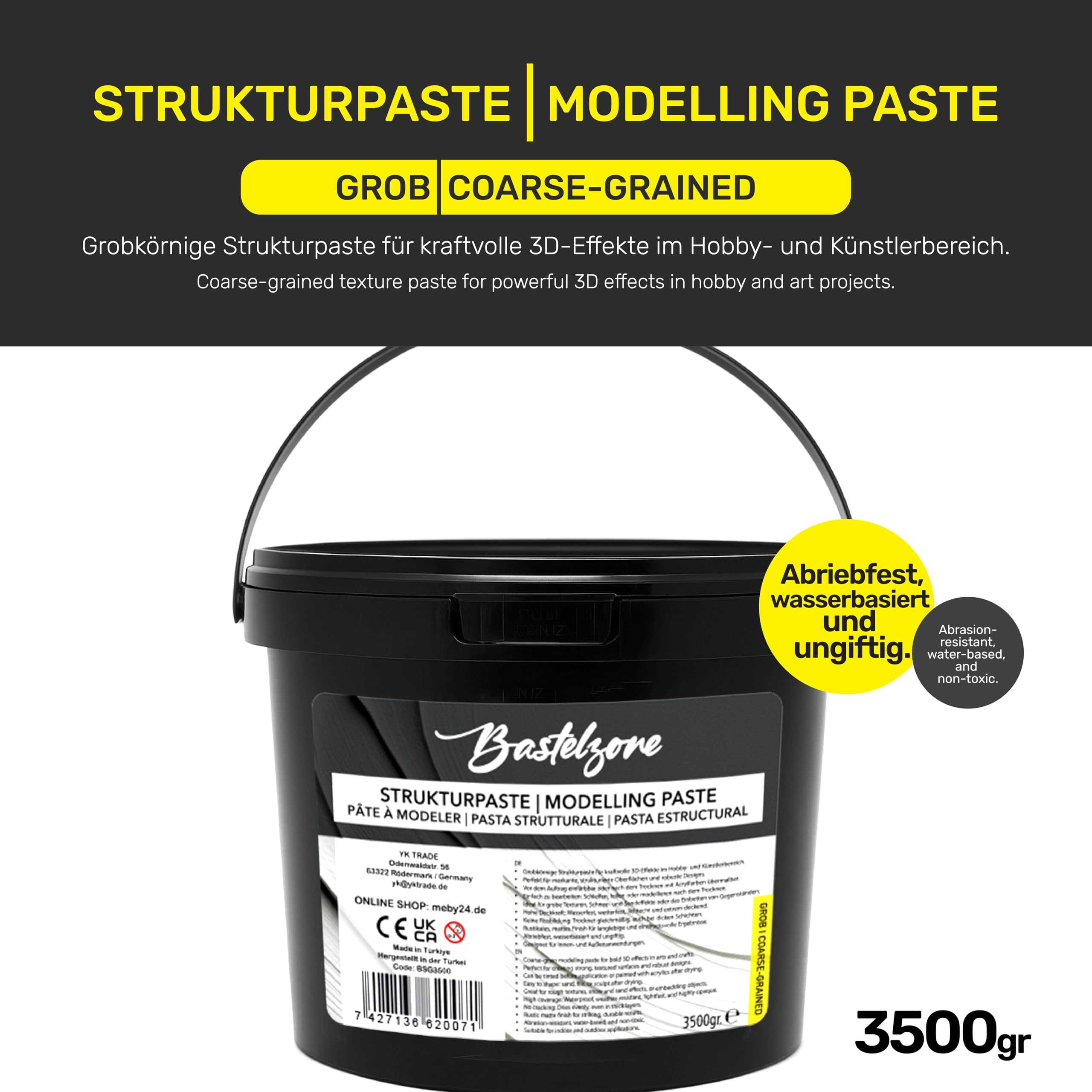 XXL Premium pasta strukturalna w wiadrze, 3,5 kg + 3,5 kg, biała, wypełniacz i pasta modelarska do malowania akrylowego i płótna, efekty 3D, tekstury i płaskorzeźby (gruba + drobnoziarnista)