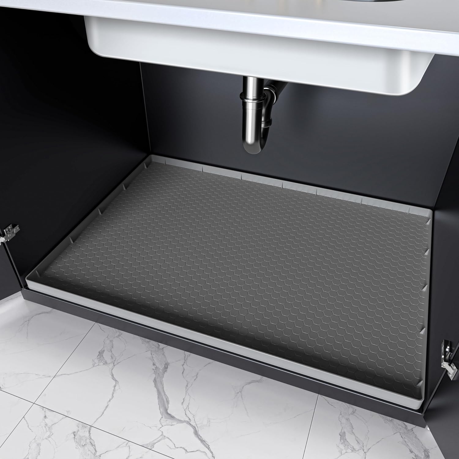 PoYang 31"x22" for Under Sink Mat Silicone Under Sink Mats for Kitchen