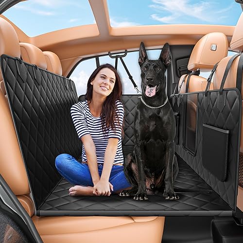 IJVAE Hard Bottom Car Seat Cover for Dogs.Black Waterproof Dog Seat Cover for Back Seat Extender for Dogs,Scratch-Proof and Anti-Slip Car Dog Hammock for Large Dogs SUV,Black(Holds 500 Lbs)
