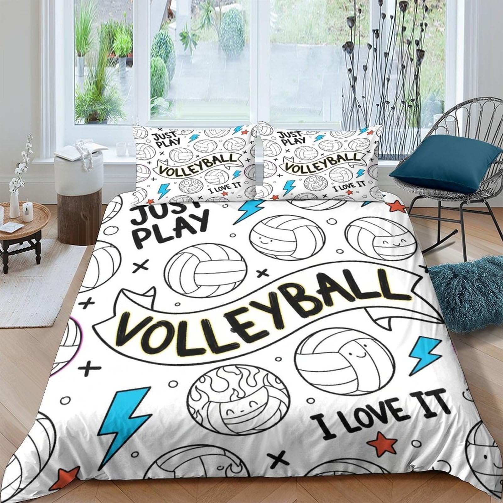 Ctjqhvkz Style-9 3D Printed Volleyball Sketch Fitted Sheet Microfiber Soft Anti-Slip Graffiti Bed Cover For Bedroom Decor Machine Washable Single（135X200cm）