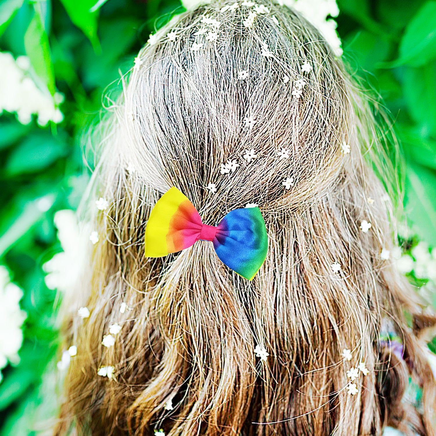 2 Pieces Of Hair Ties for Girls 2 Pieces Of Bow Hair Clips, Ponytail Rainbow Hair Ties, Colorful Hair Ties, Elastic Hair Ties For Girls - Image 4