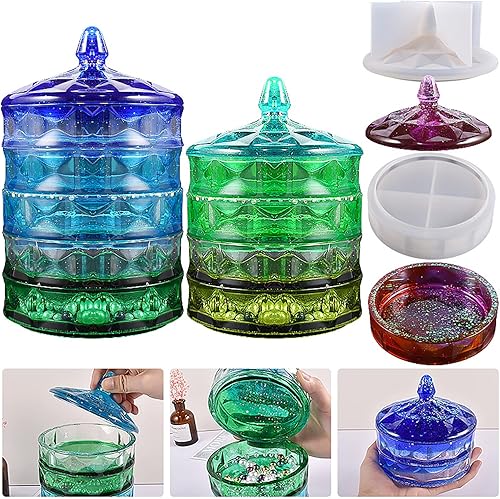 Moldes de resina para joyero con tapa apilables redondos de silicona para decoración