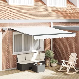 Einziehbare Markise Weiß 300 x 250 cm Stoff Sonnenschutz UV Markise mit integrierter LED-Beleuchtung für Balkon und Terrasse