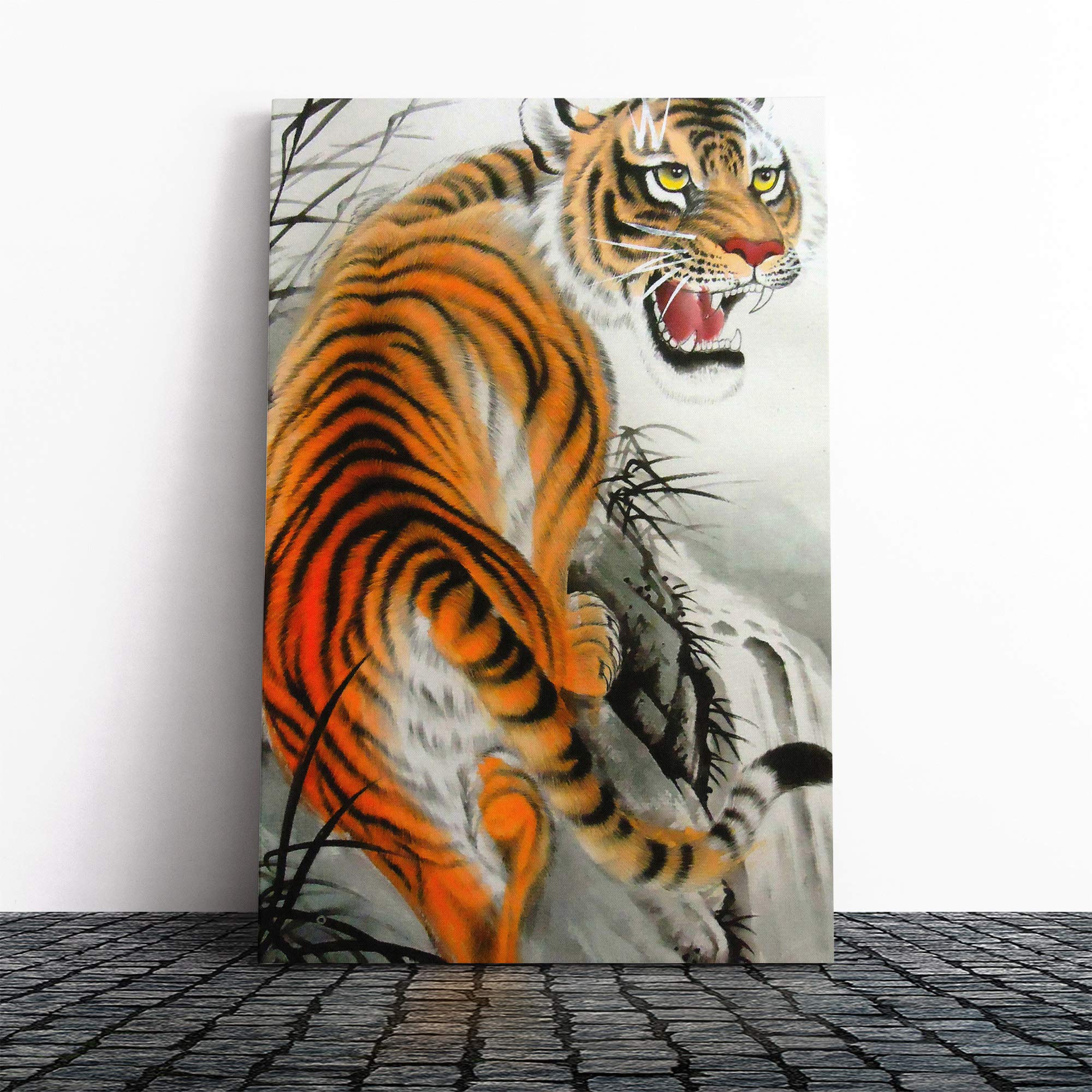 Wall Oriental Tiger Art (2) Canvas Print | Gallery Wrapped 30mm Frame Wall Art | 30x20 inches | Ready to Hang | Contemporary Animals Picture | Living Room Bedroom Lounge Office
