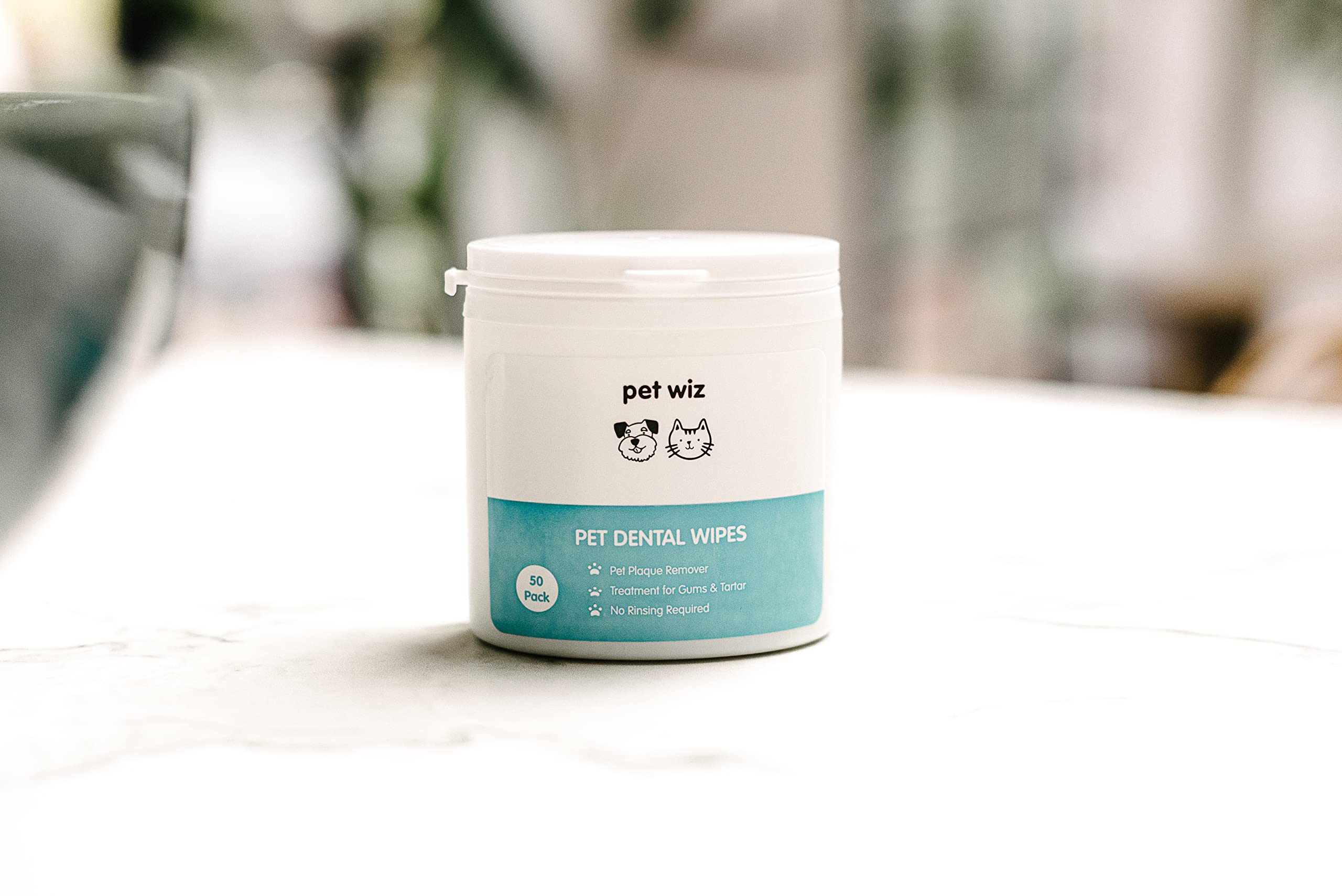 Pet Wiz Lingettes dentaires à l'huile de Menthe Verte pour Chiens et Chats Élimine la Plaque Dentaire et Le tartre, Soin des gencives et Aucun rinçage nécessaire.