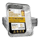 Superior Large Foil Aluminium Trays Pack of 10 – Heavy-Duty Deep Tin Foil Trays 32 x 26 cm Ideal for Cooking Baking Roasting BBQ Meal Prep Storage Tray – Foil Containers for Christmas Parties