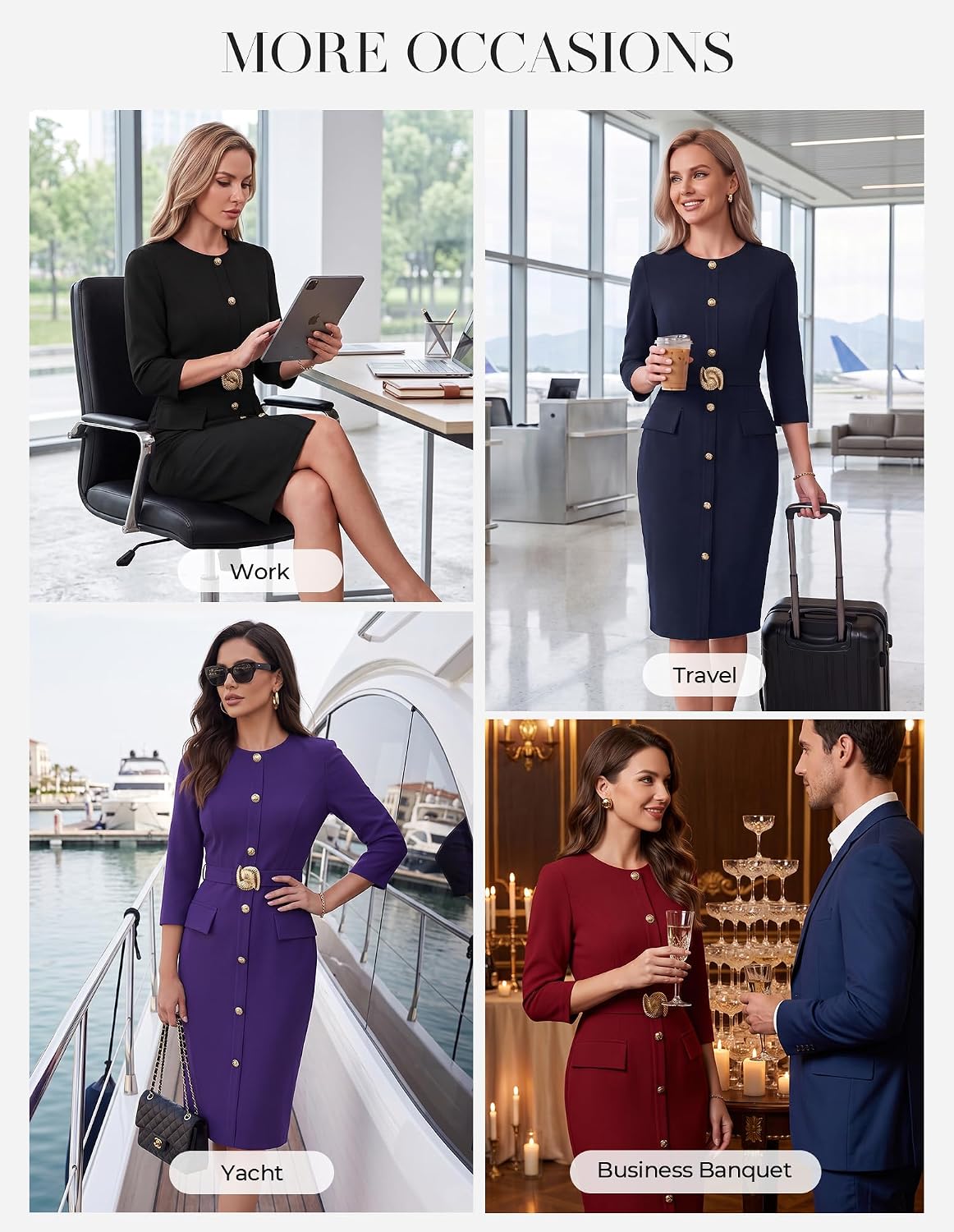 GRACE KARIN Women's 3/4 Sleeve Work Office Business Casual Dress image 2