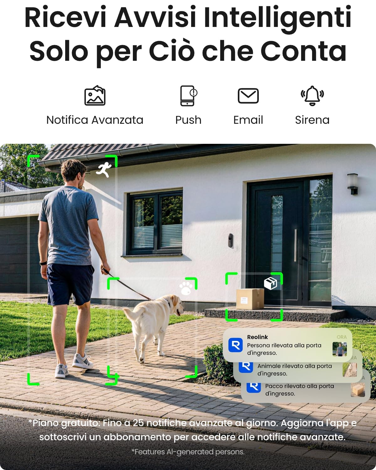Reolink 2K 4MP Videocitofono Senza Fili, Battery Video Doorbell(2nd Gen) | Doppia Alimentazione (Batteria e Cablata), Vista 150°×150°, Wi-Fi Dual Band, Rilevamento Intelligente, Audio Bidirezionale