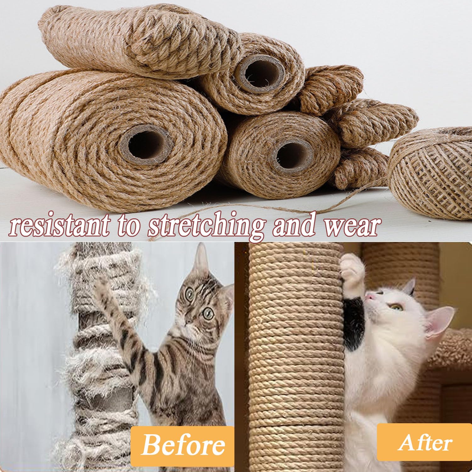 Cuerda de sisal, cuerda de cáñamo para rascar gatos, cuerda gruesa de reparación de árbol de gato, agrupación de jardinería, decoración de manualidades, envoltura de regalos (30 mm x 10 m)