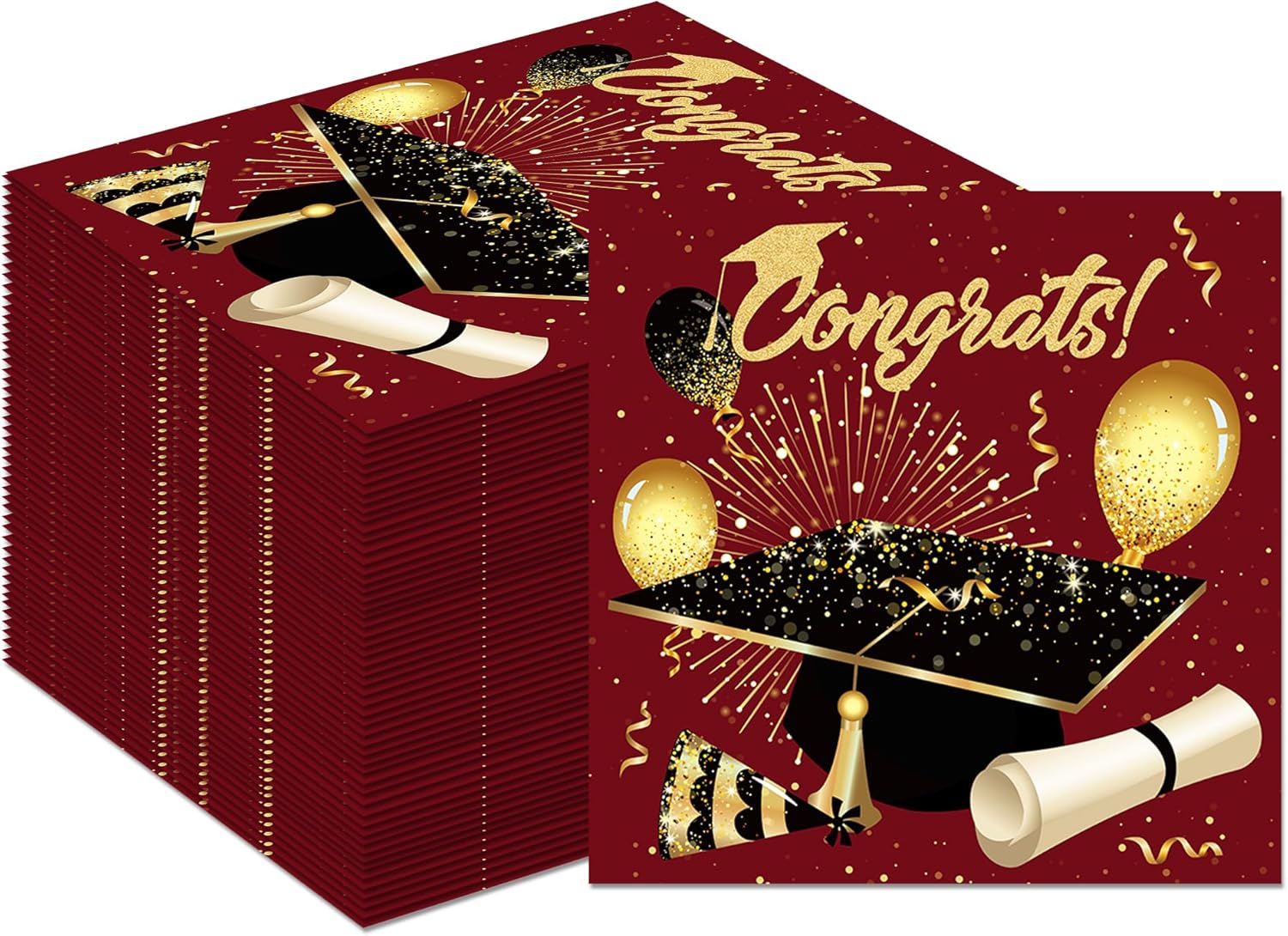120-Pack Black Red Gold Graduation Napkins - Premium Disposable Plaid Party Supplies with "Congrats Grad" Design for Grad Parties, Birthdays & Celebrations, Luncheon Paper Napkins Decor
