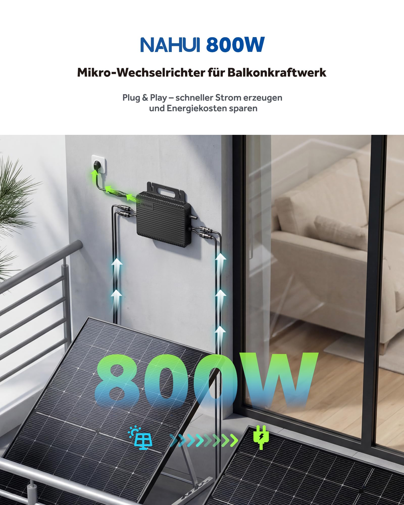 Micro inverter da 800 W con Wi-Fi integrato, 0% IVA, inverter plug & play – ideale per centrali elettriche da balcone, certificazione PV VDE, impermeabile IP67, tecnologia MPPT, controllo tramite app