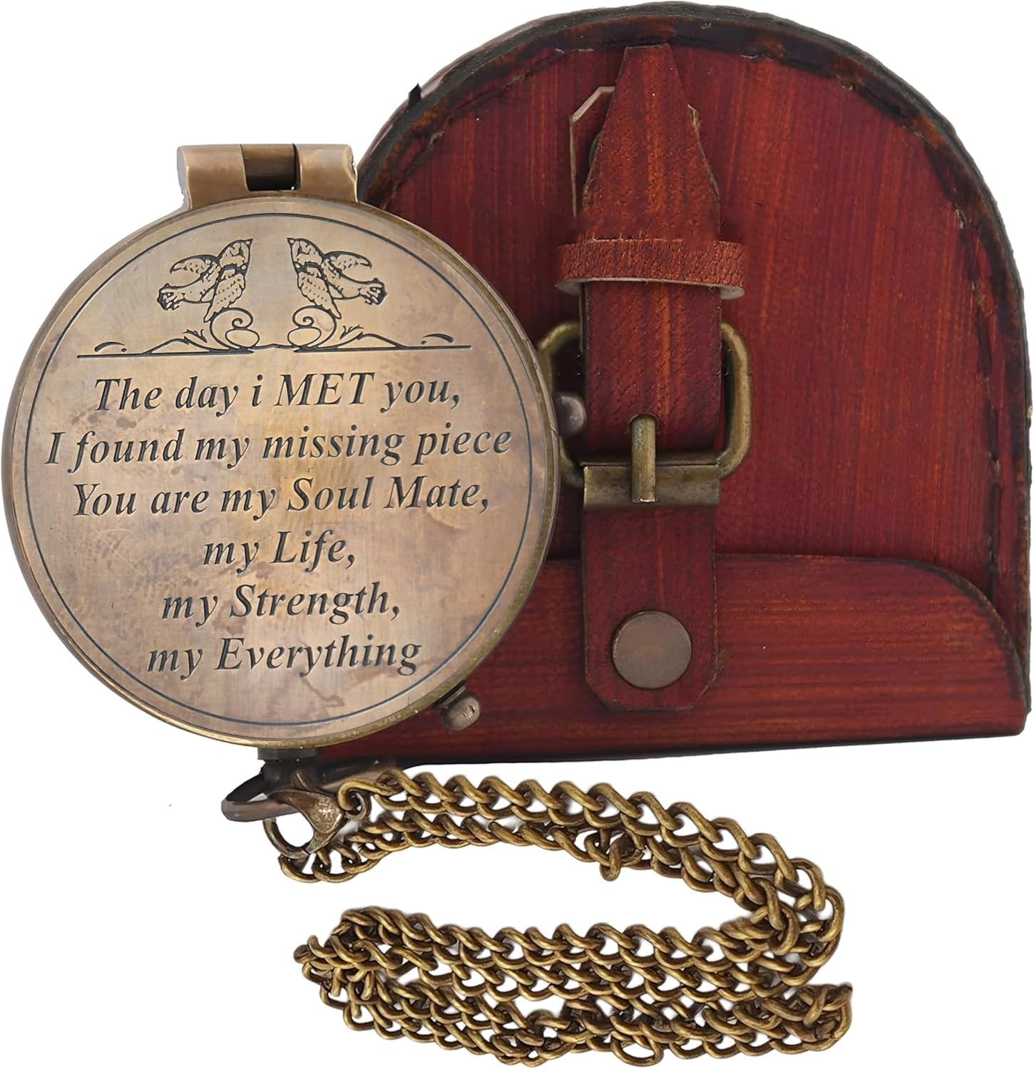 Engraved Compass, Gift for Husband,Anniversary,Wedding Him, Long Distance Boyfriend Gift, Fiance I Miss You Relationship Army (The Day Met You), 2 inches Inch