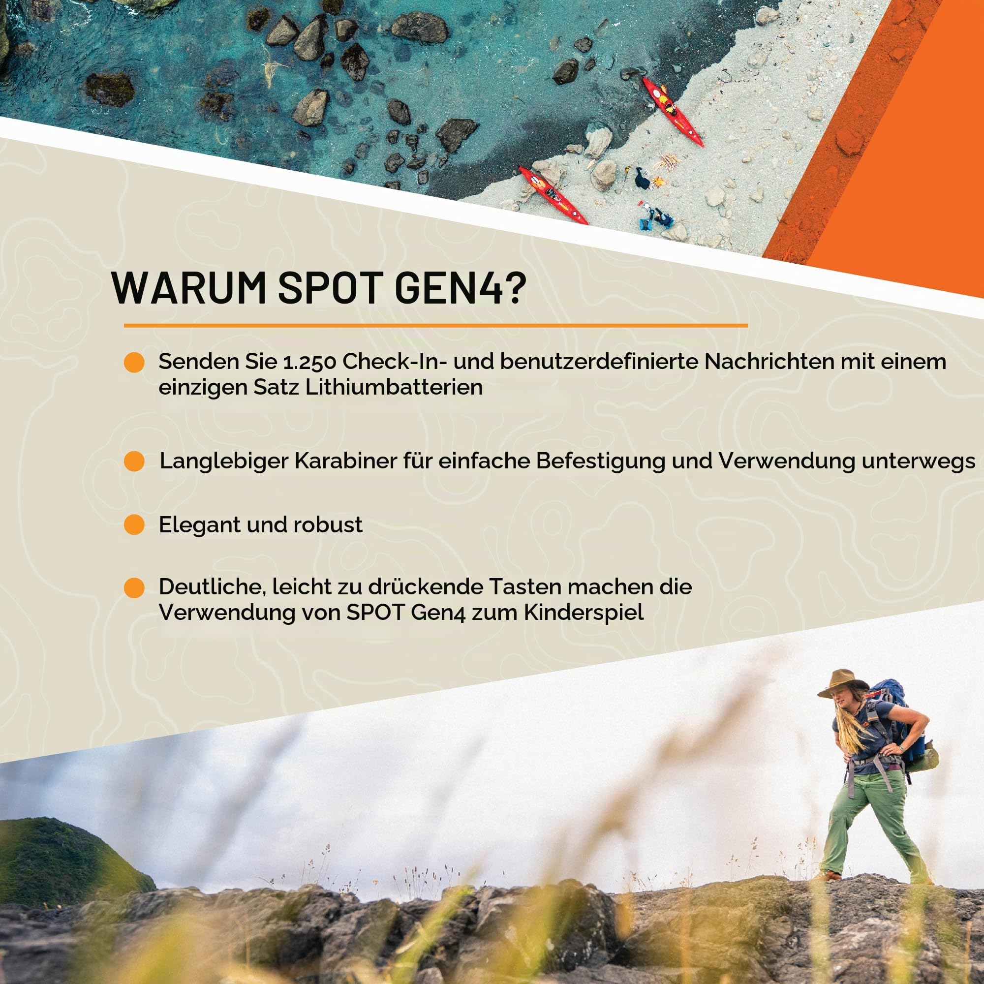 Spot Gen4 Satelliten-GPS-Messenger | Handheld tragbarer Tracker für Wandern, Camping, Alleinarbeit und Off-Grid-Abenteuer | Globalstar Satellitennetzwerk | Abonnement erforderlich