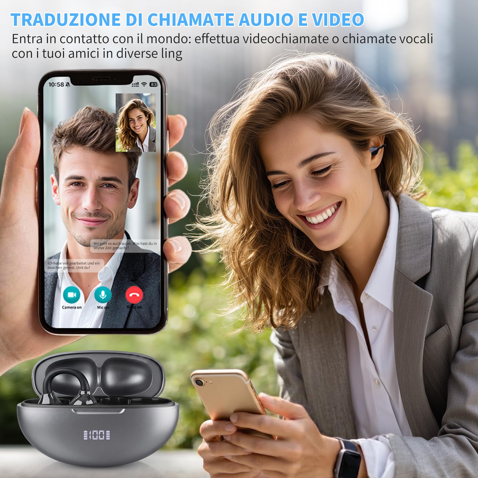 RAYGARD Cuffie Traduzione Simultanea, 2026 5 in 1 AI Cuffiette Traduttore Istantaneo Vocale con 154 Lingue e APP, Bluetooth 6.1 80H Auricolari Traduzione Tempo Reale per Viaggi Riunioni Studio, Nero