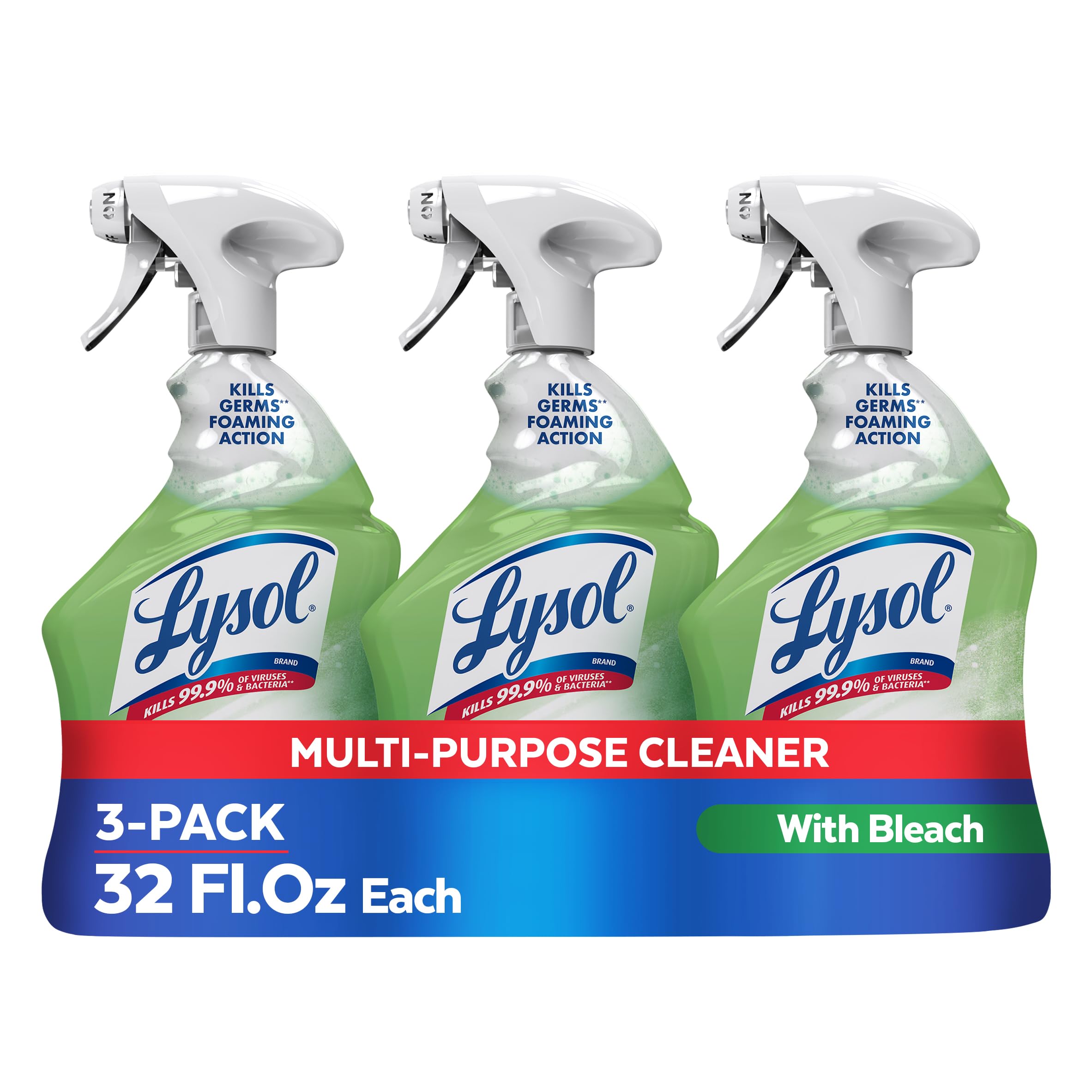 Lysol Multi-Purpose Cleaner Sanitizing and Disinfecting Spray with Bleach, All Purpose Cleaning Spray for Bathrooms and Kitchens, 32oz (Pack of 3)