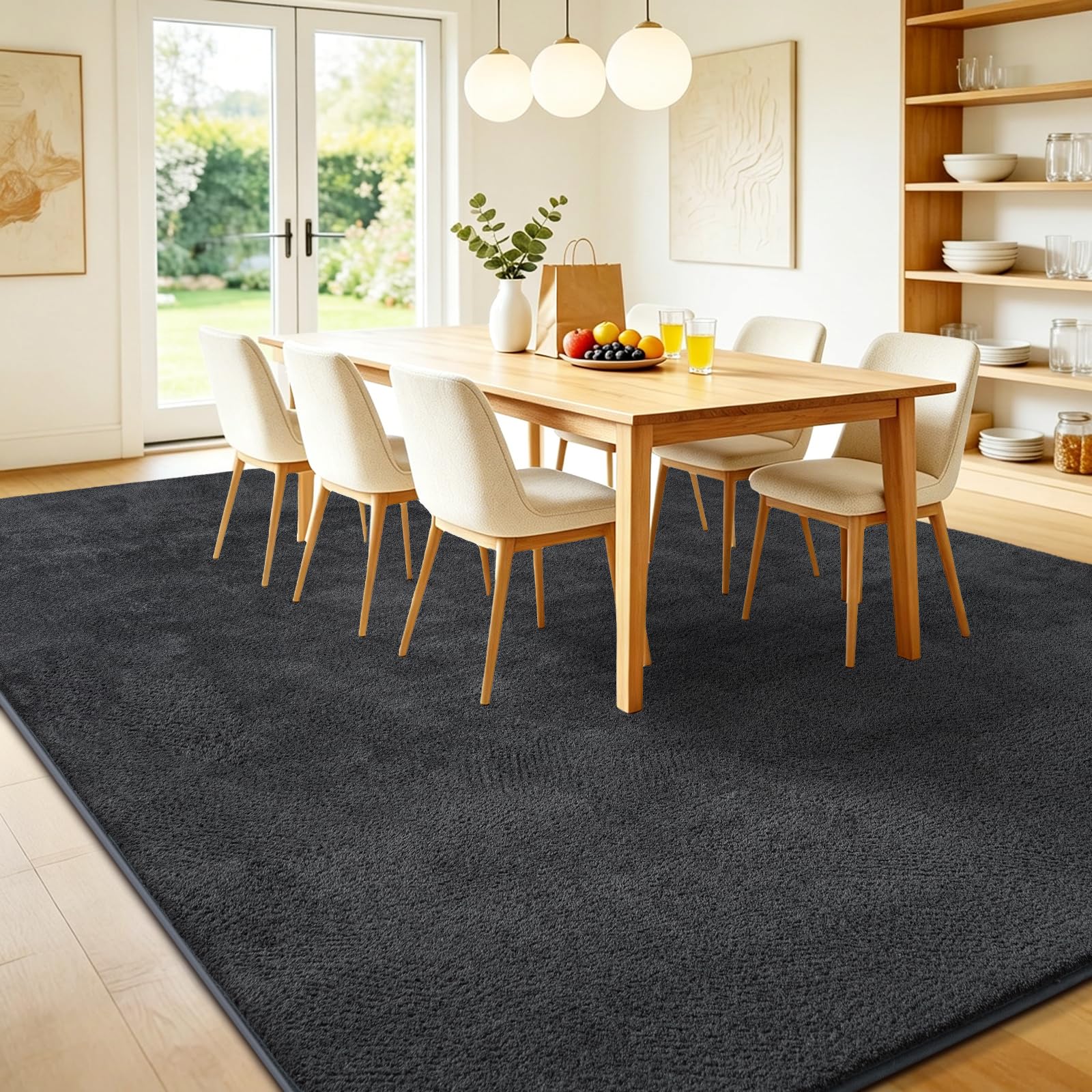 Teppich Wohnzimmer Groß 160x230cm Flauschiger Waschbarer Teppiche Anthrazit | Teppich Kurzflor Weich Rutschfest wohnzimmerteppich Carpet für Schlafzimmer Kinderzimmer Flur und Büro