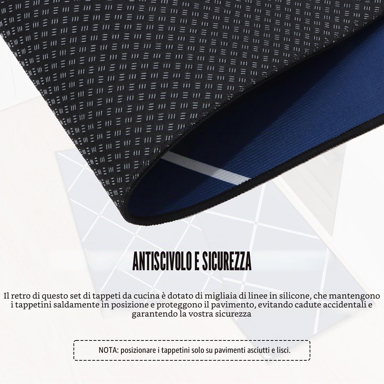 Set di 2 Tappeti da Cucina, Tappetini da Cucina Lavabili, Runner Antiscivolo, Tappetino Assorbente per Ingresso e Decorazione Domestica Ufficio, 50x80+50x150cm, Blu