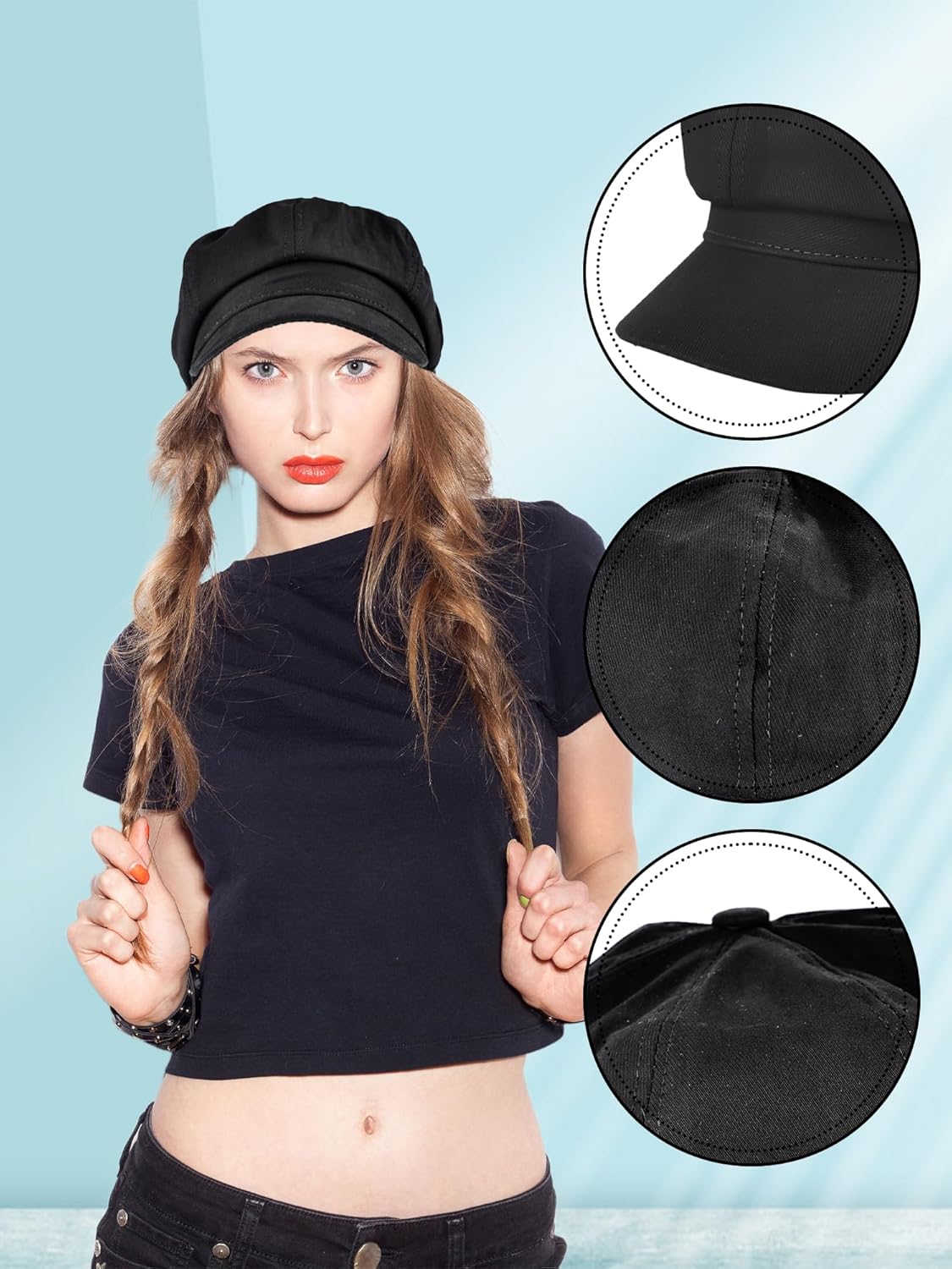 2 Pcs Cotton Newsboy Cap Newsboy Hats Baker Boy Hats Adjustable Cabbie Cap for Women - Image 4