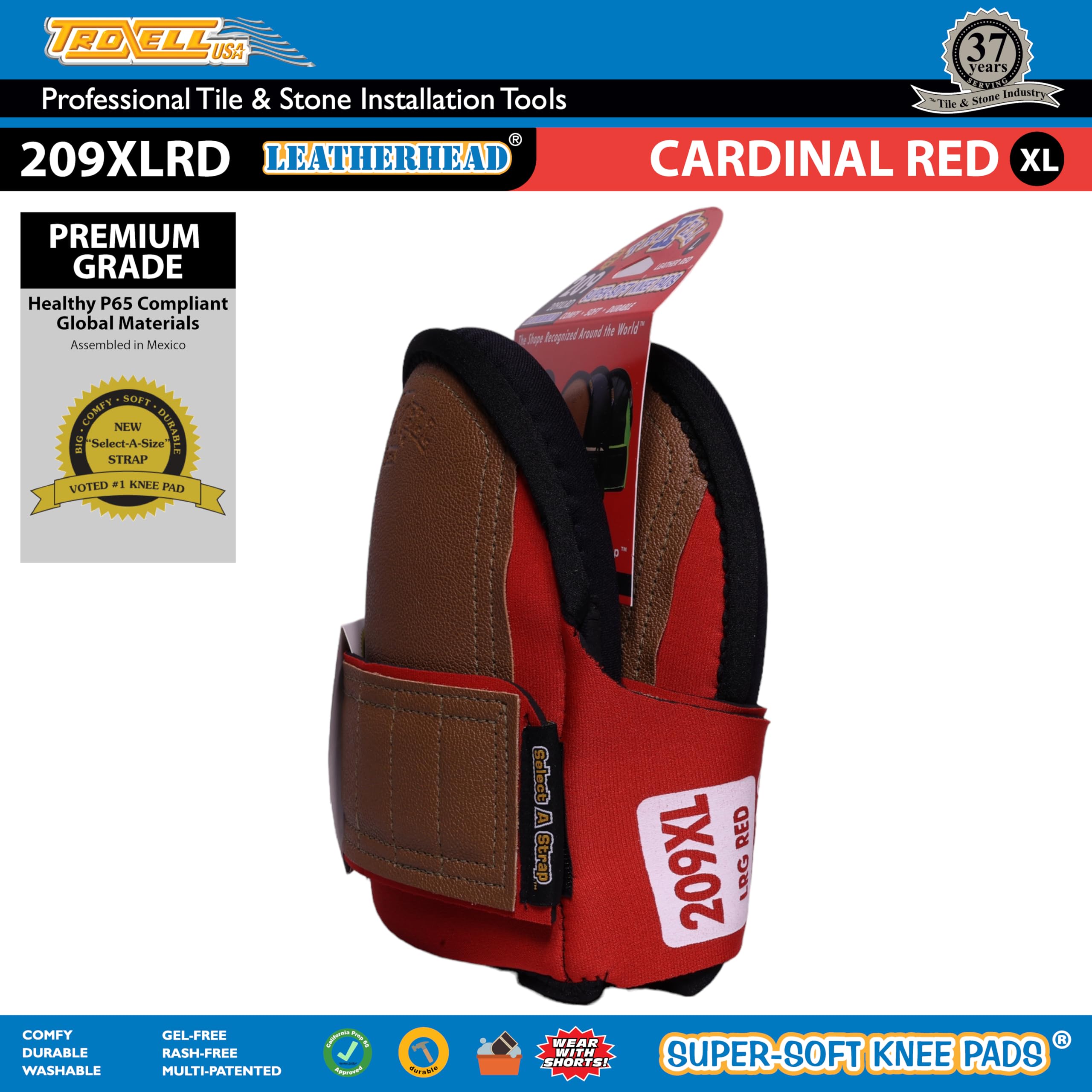 Troxell SuperSoft LeatherHead Kneepads - Padded Protection For Work (Bagged In Pairs) 8 thumbnail image