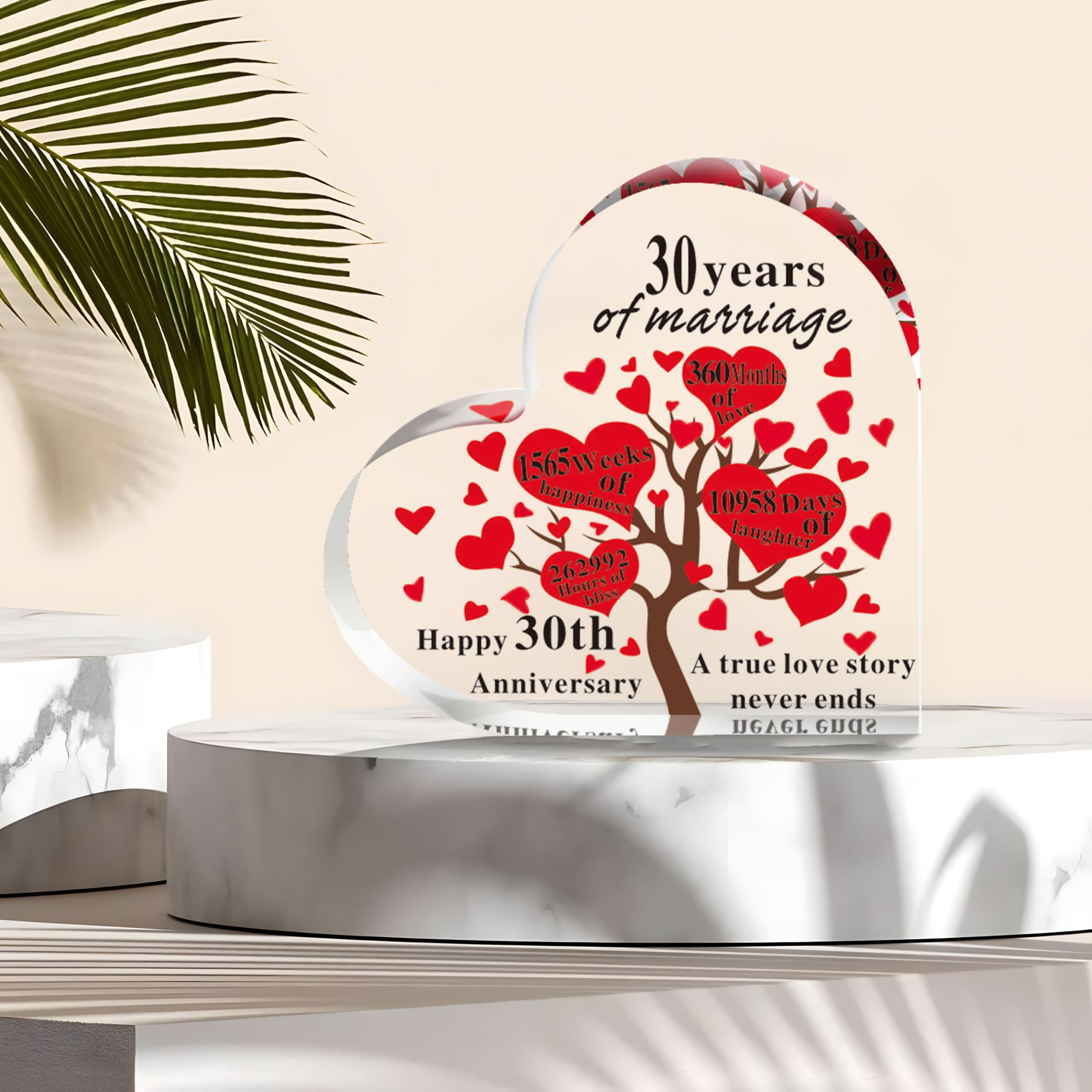 30th Wedding Anniversary Heart Shaped Acrylic Plaque Present with Sayings Ornament for Wife Loved Special One Men Women Couple Parents Gift Souvenir Marriage Keepsake Home Decoration
