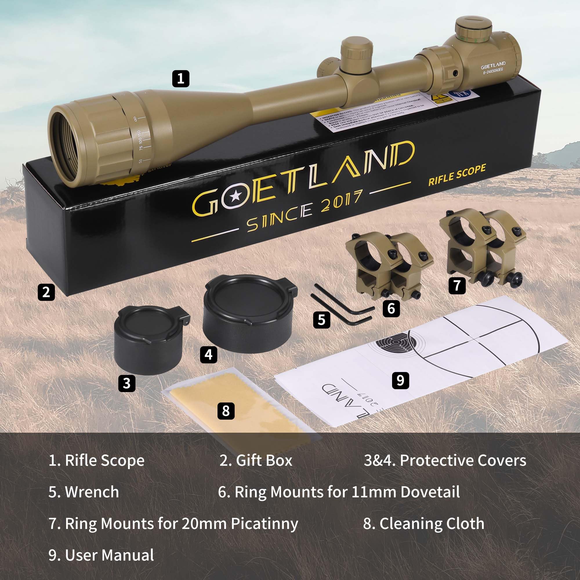 Amazon.co.jp: Goetland 光学照準器 ライフルスコープ 6-24x50 AOEG