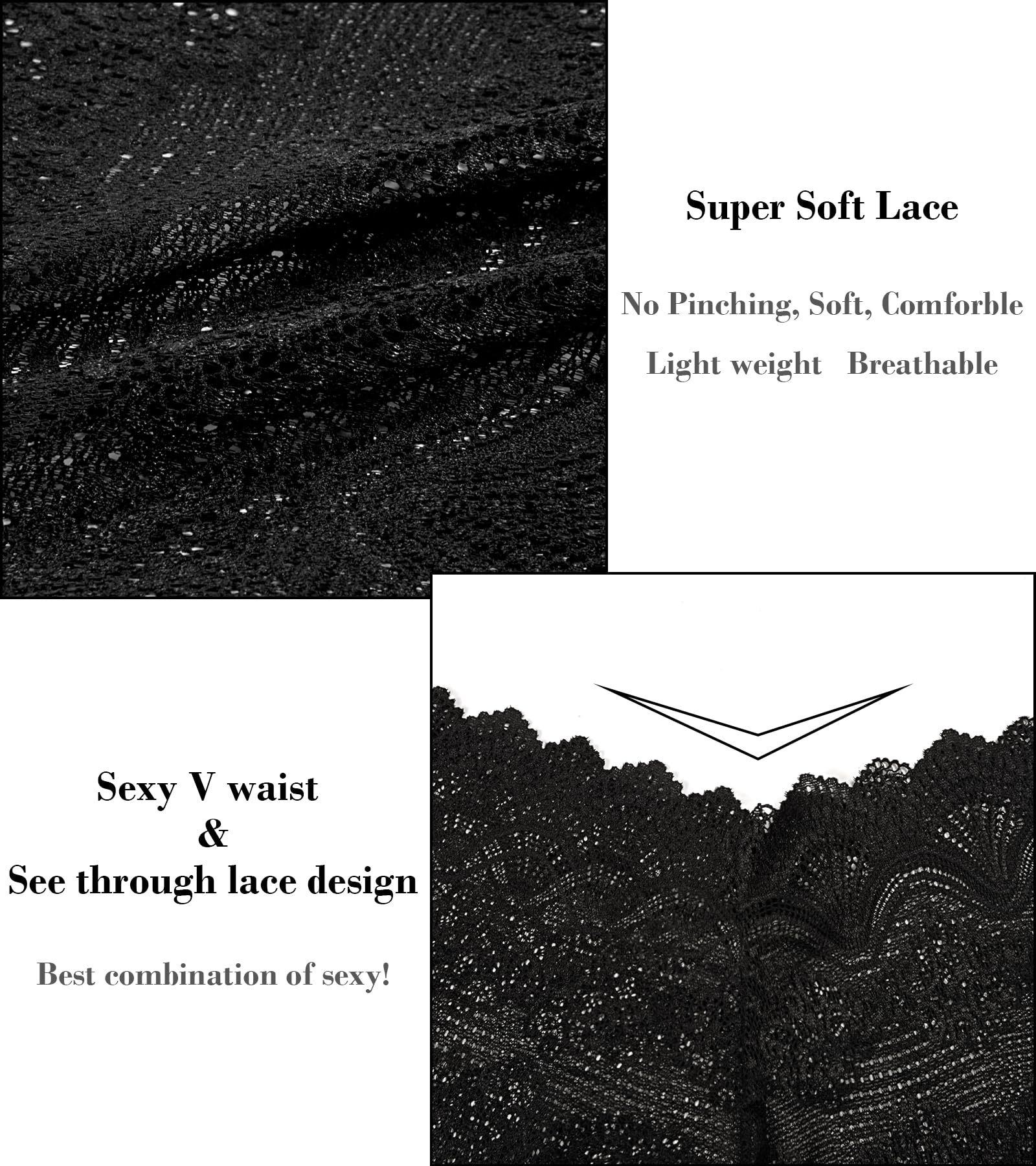 ASIMOON Sexy Women's Underwear Soft Lace Cheeky Panties Lightweight High Waist Bikini Underwear for Women 3Pack: Large Multicolor (3 Pack)