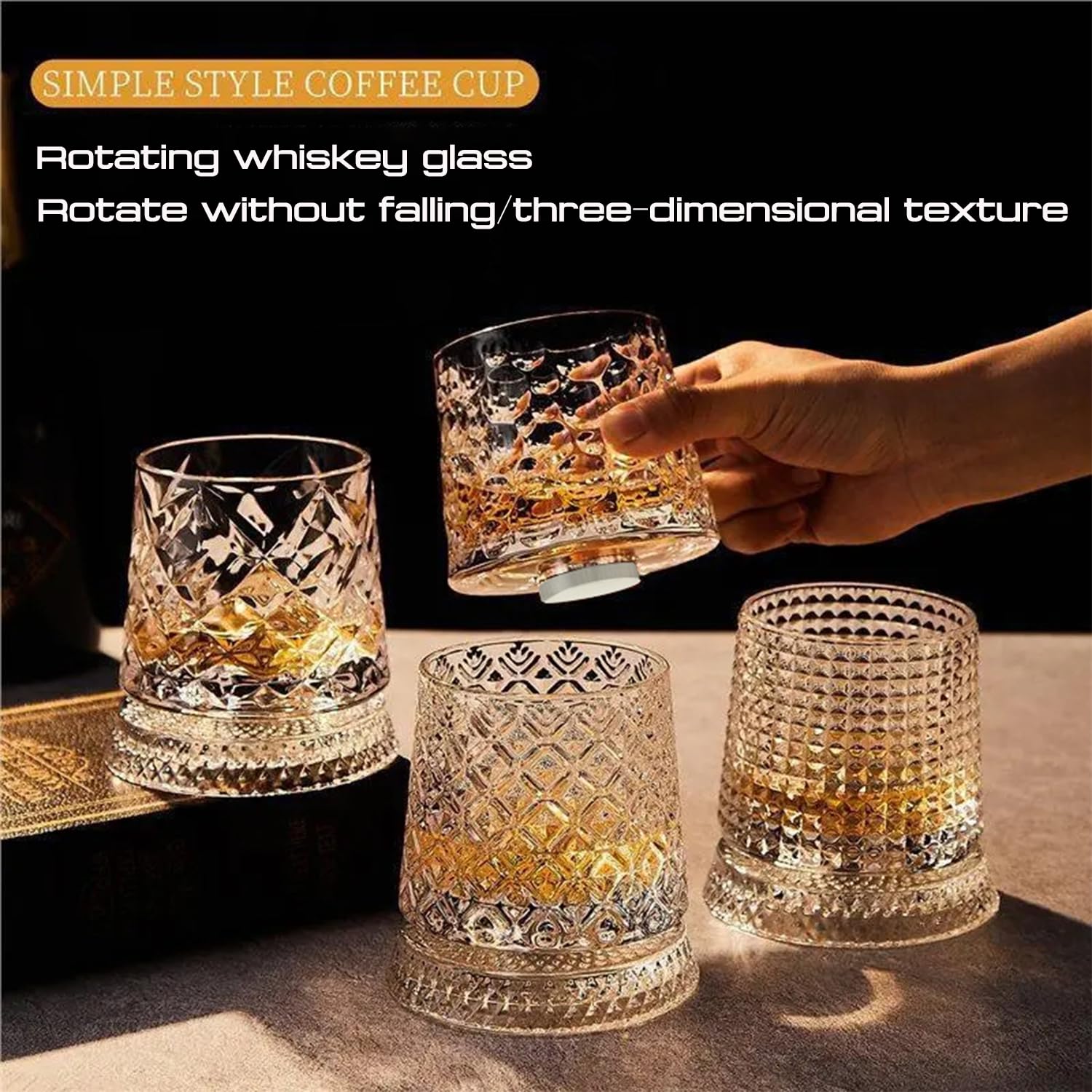 Bicchieri da Whisky,Calice da Acqua Rotante360°,Bicchieri da whisky 280 ML,Bicchiere da Cocktail Cristallo per Bourbon,100% Senza Piombo da Whisky,adatte a vari festival (B003)