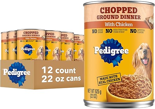 Miniatura 22 de PEDIGREE Chopped Ground Dinner Comida húmeda y suave enlatada para perros adultos, con carne de res, 22 oz, latas (paquete de 12)