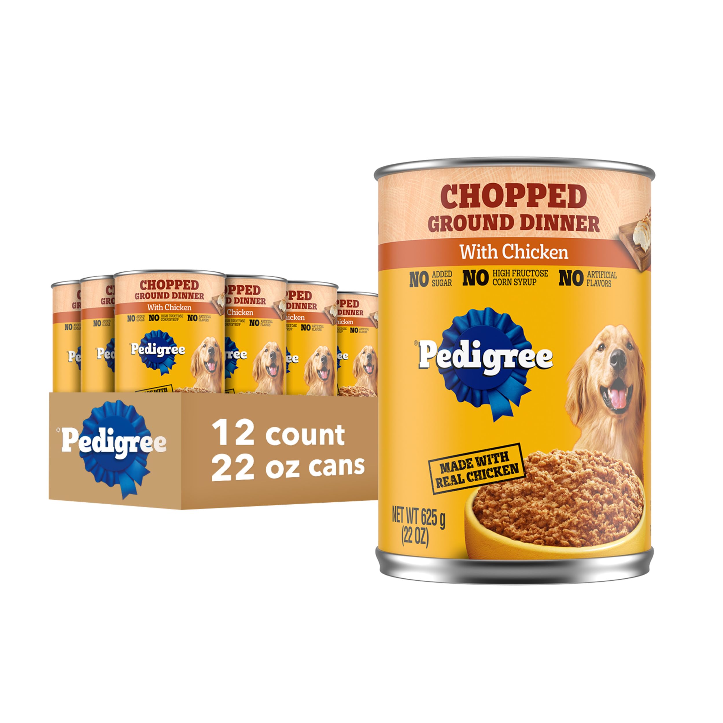 Pedigree Chopped Ground Dinner Adult Soft Wet Dog Food with Chicken, 22 oz. Cans 12 Count