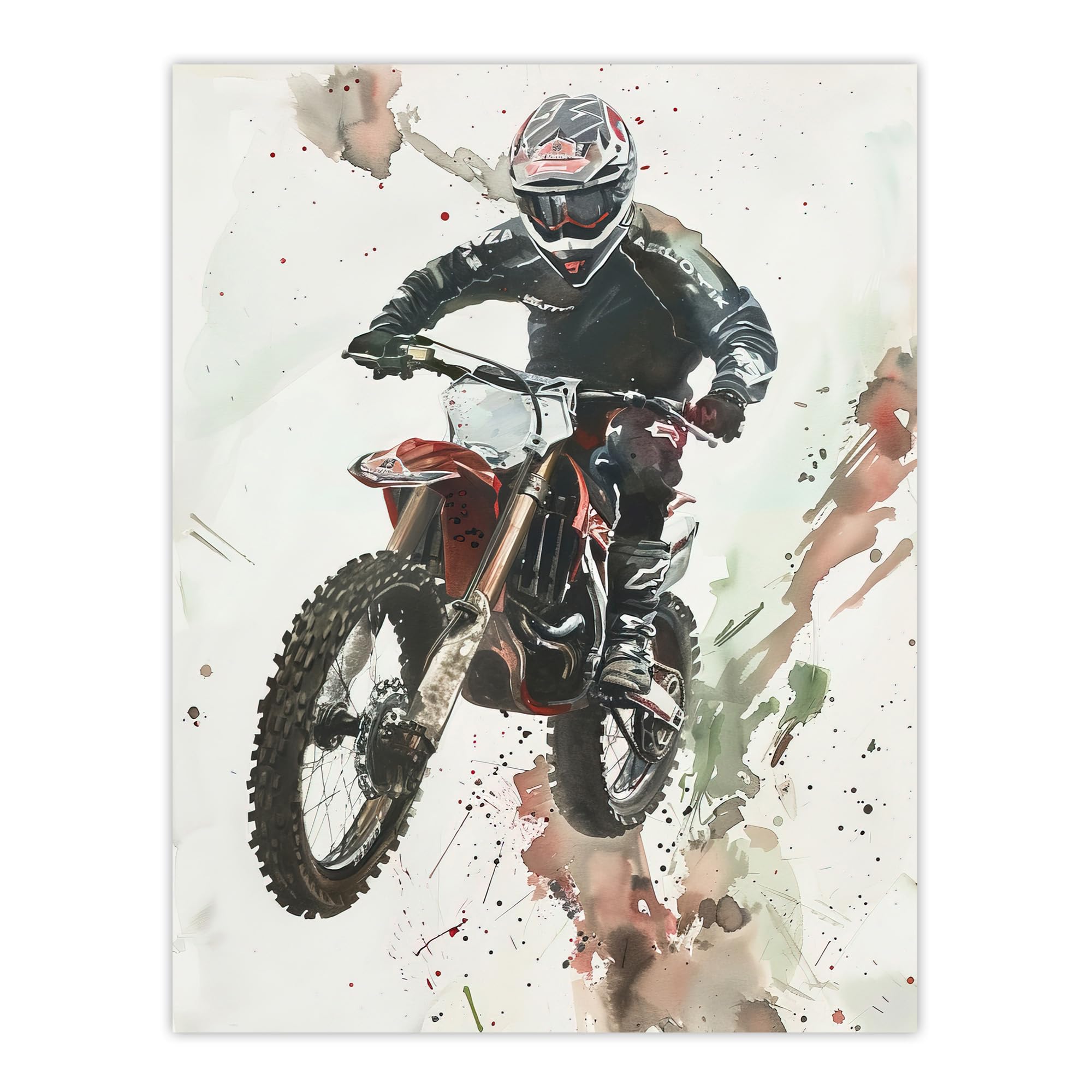Artery8 Motocross Racer Sport Action Shot Watercolour Man Cave Extra Large XL Wall Art Poster Print