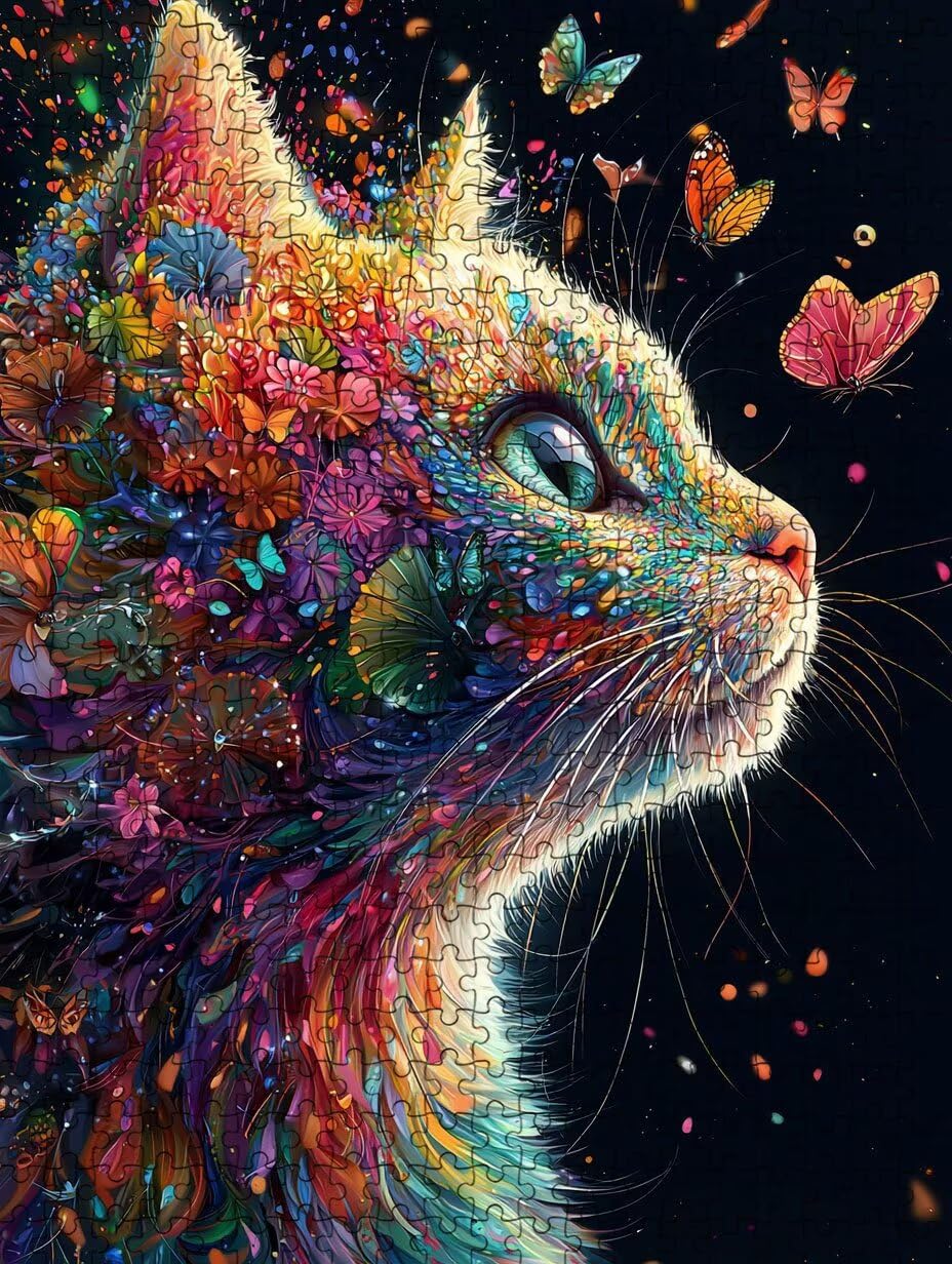 Katze Schmetterling Puzzle 4000 Teile, Klassische Puzzles, Geschicklichkeitsspiel Puzzle für Erwachsene, Puzzlespiele für Die Ganze Familie, Mit Schöner Verpackung, Dekoration Puzzles DX0YL3-633