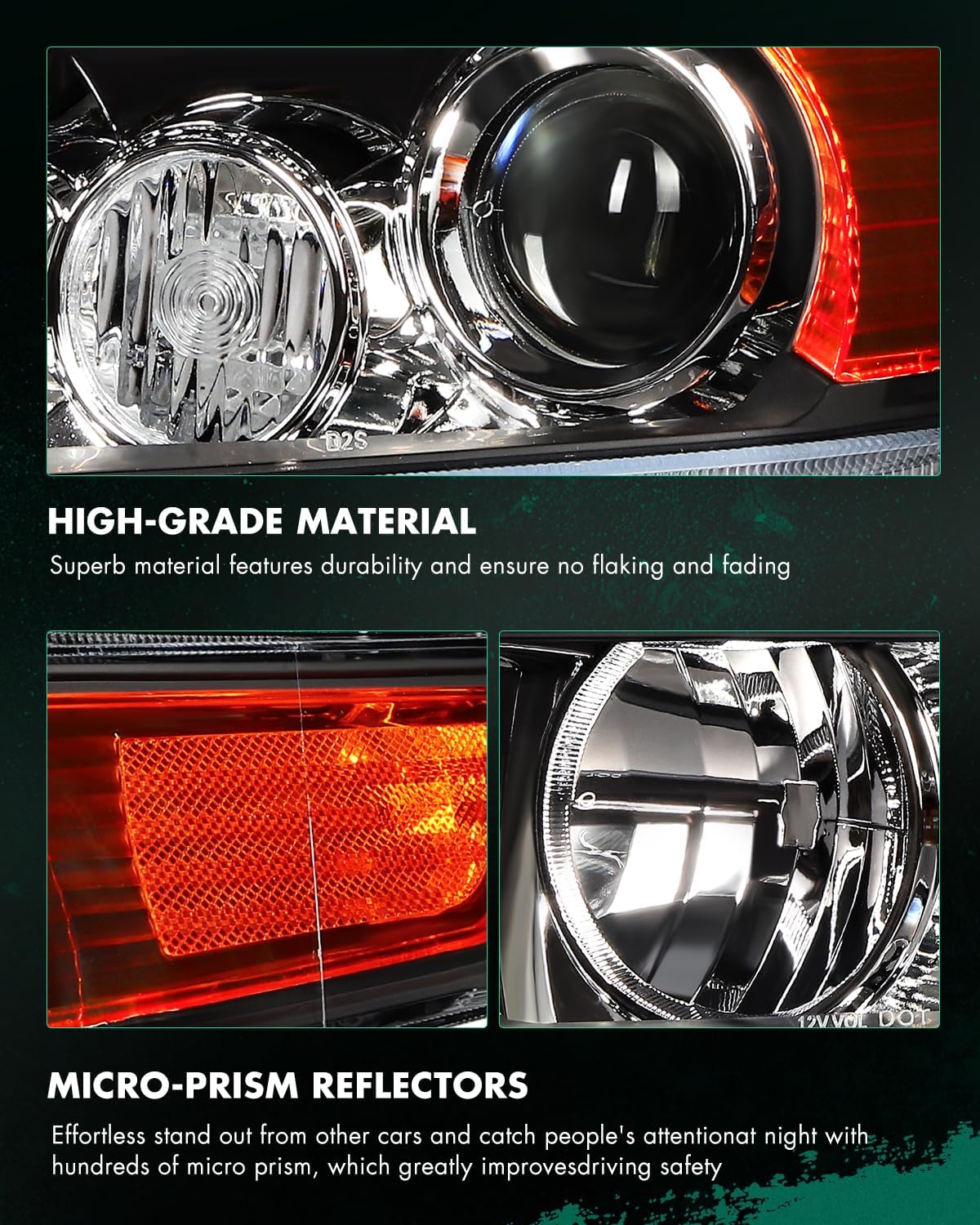 SCITOO Headlight Assembly Fit 2004-2005 for Honda for Acura TSX Models Base Sedan 4-Door Pair Headlamps Black Housing Amber Reflector 33151SECA62