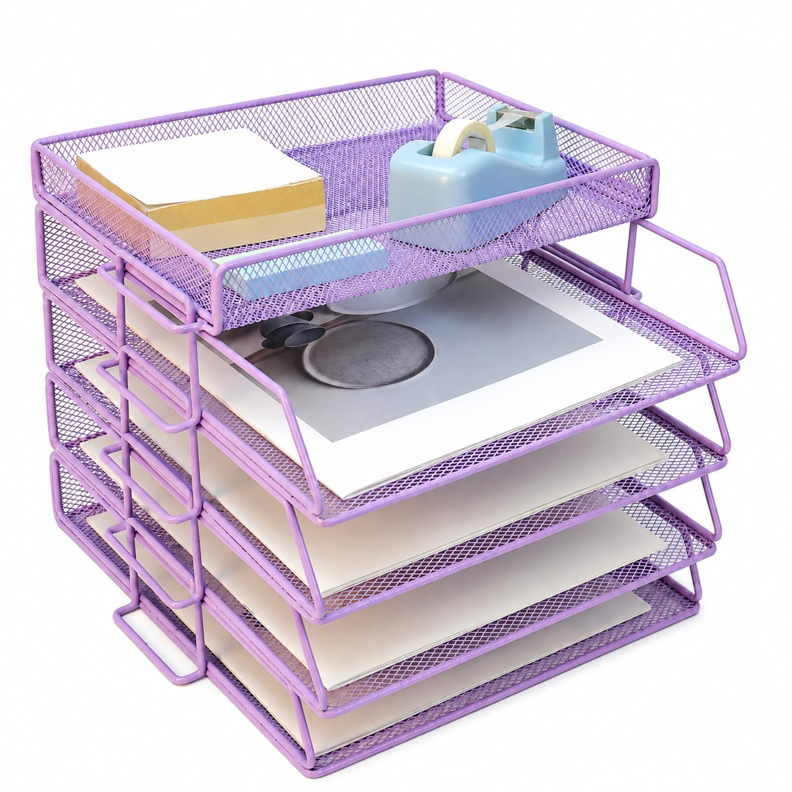 TSDRBWO Letter Tray for Office, Paper Tray Desk Organiser, Mesh File Organizer, Desk Tidy Organizer A4, File Document Holder for Home Office School, Purple