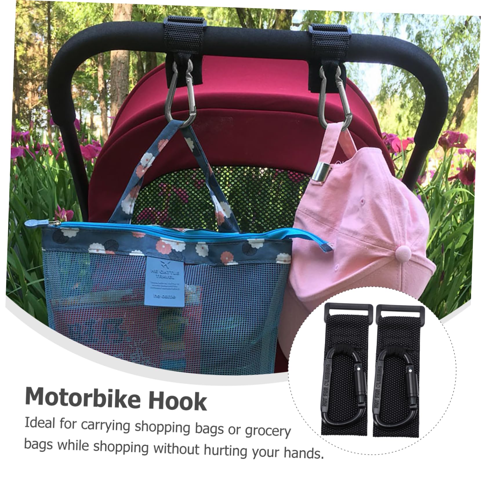Yardwe 16 Piezas Gancho para Cochecito Soporte Multiusos para Bolsa y Carrito de Colgador Resistente Compatible con Cochecitos y Motos Fácil Instalación sin Perforación Negro