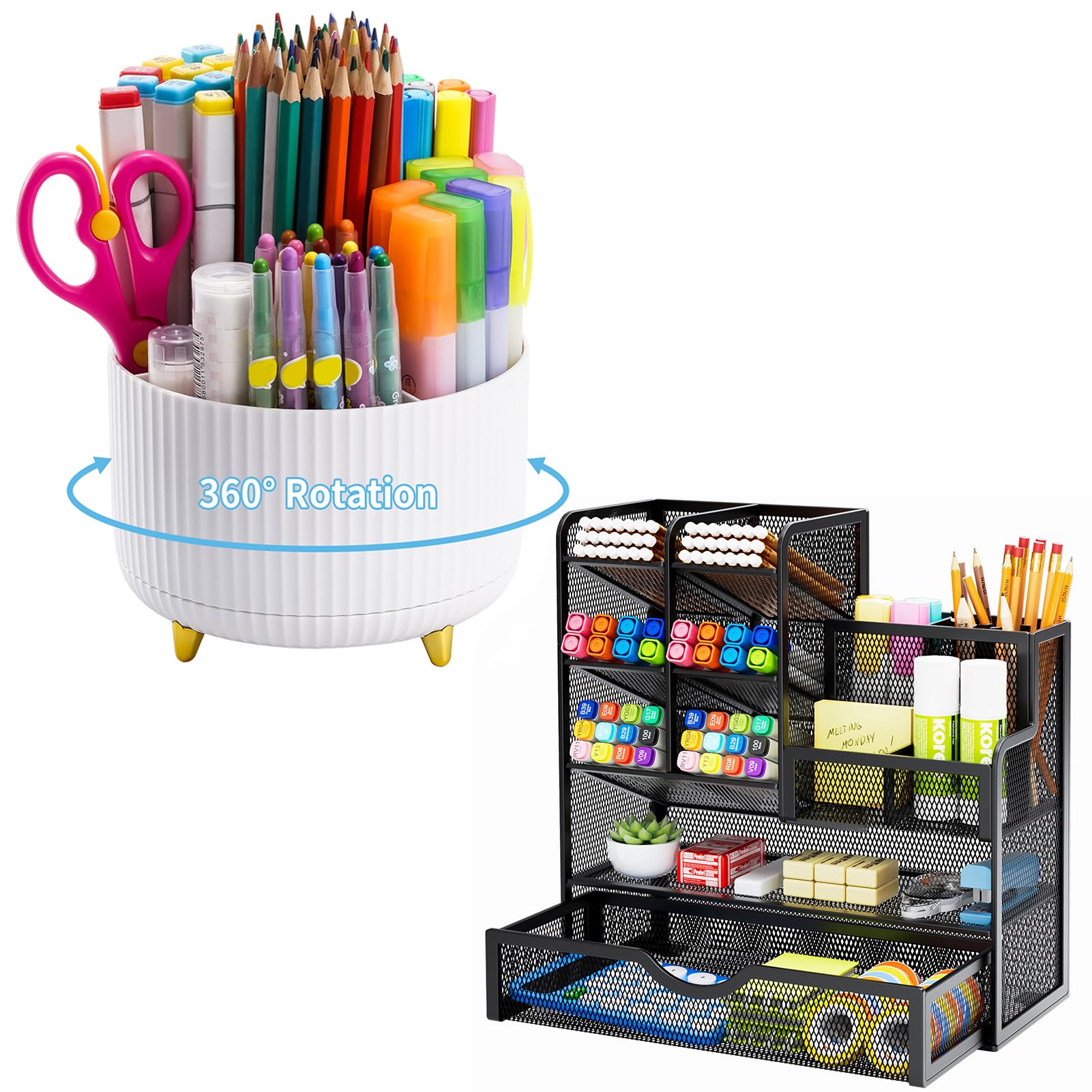 Amazon.com: Marbrasse 360-Degree Rotating Pen Holder + Mesh Pen Holder ...