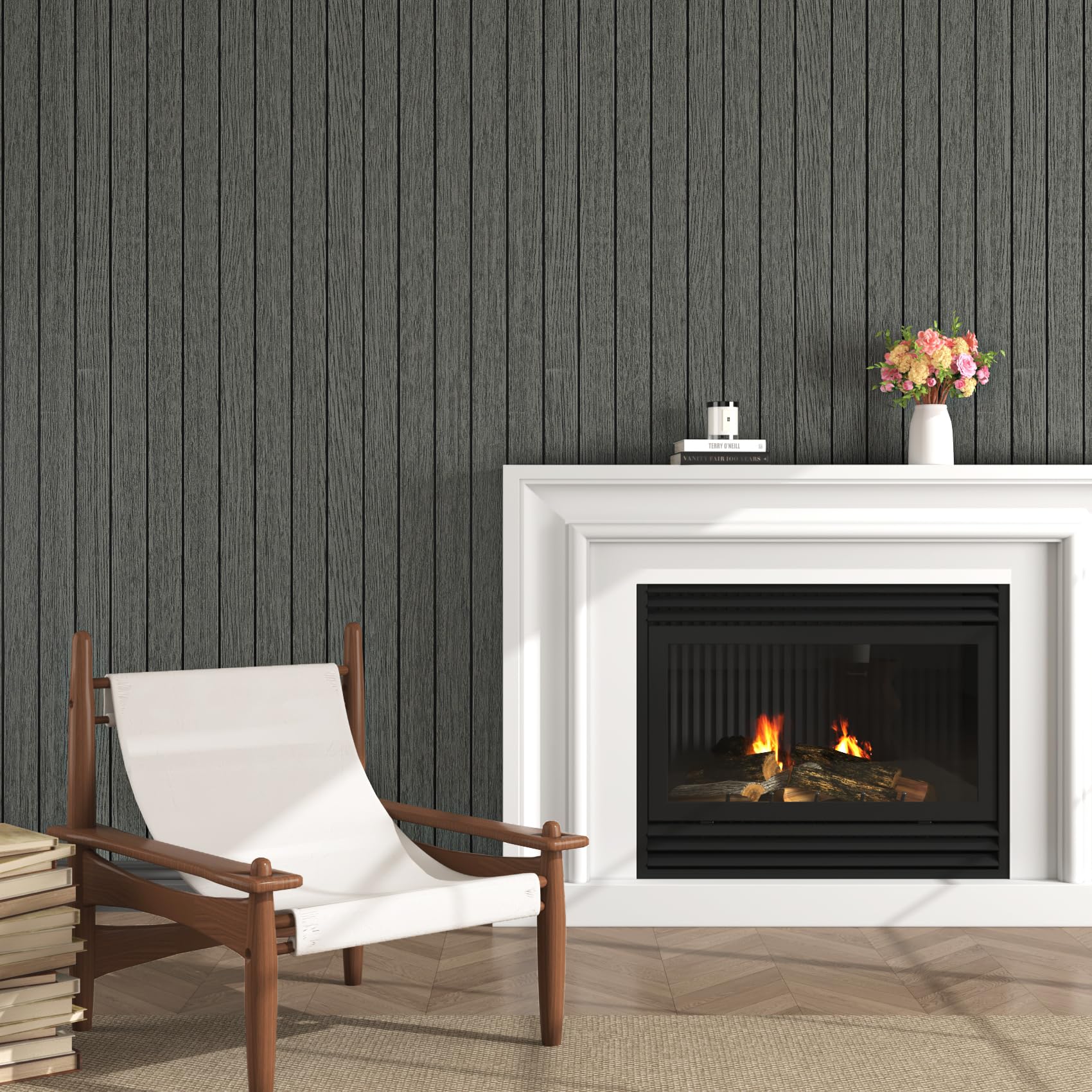Livelynine Pannelli Decorativi per Pareti Legno Grigio Antracite 60CMx3M Pannello Decorativo Parete Legno Nero Pannelli Murali Adesivi in Rotolo Rivestimento Parete Adesivo 3D Camera da Letto Ufficio