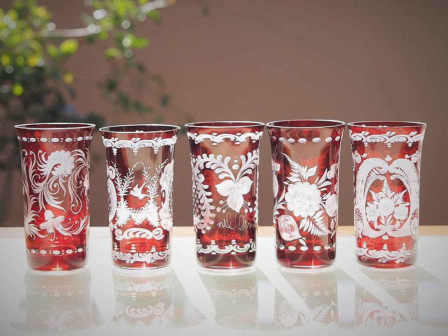 エーゲルマン　ボヘミアンガラス　冷酒グラス5個セット木箱入りプレゼンにも最適❣ エーゲルマン ボヘミアンガラス 冷酒グラス5個セット木箱入り