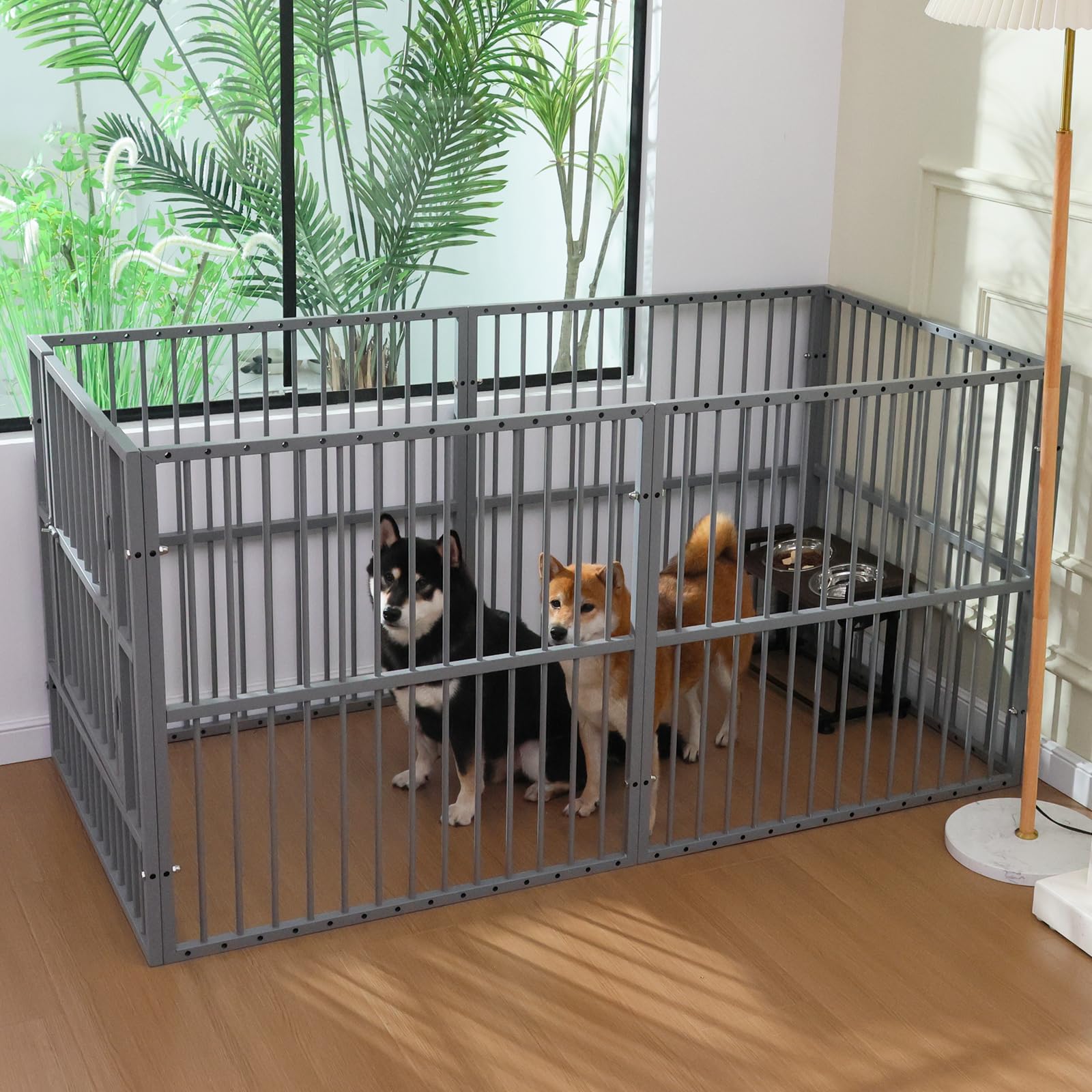 Recinzione per cani, altezza 80 cm, recinto per cani resistente con porta, sicuro e robusto, facile da montare, per interni ed esterni (6 pannelli con porta, grigio antracite)
