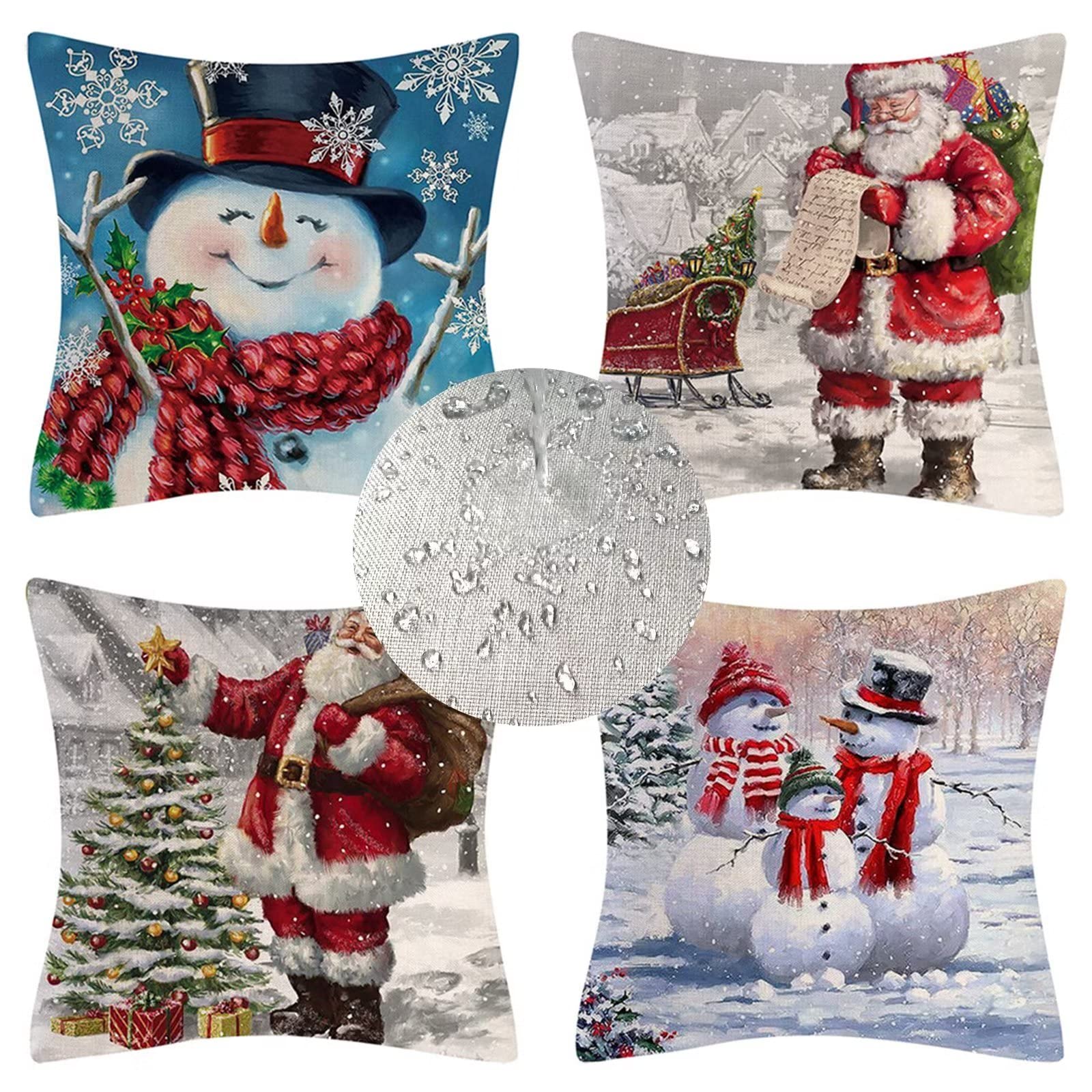 Wasserdichte Kissenbezug 60 x 60 cm 4 Stück Weihnachten Dekorative Outdoor Kissen Wasserfest Atmungsaktiv Schneemann Kissenbezug Werden für Sofakissen Garten Deko Schlafzimmer Couchkissen Z-1492