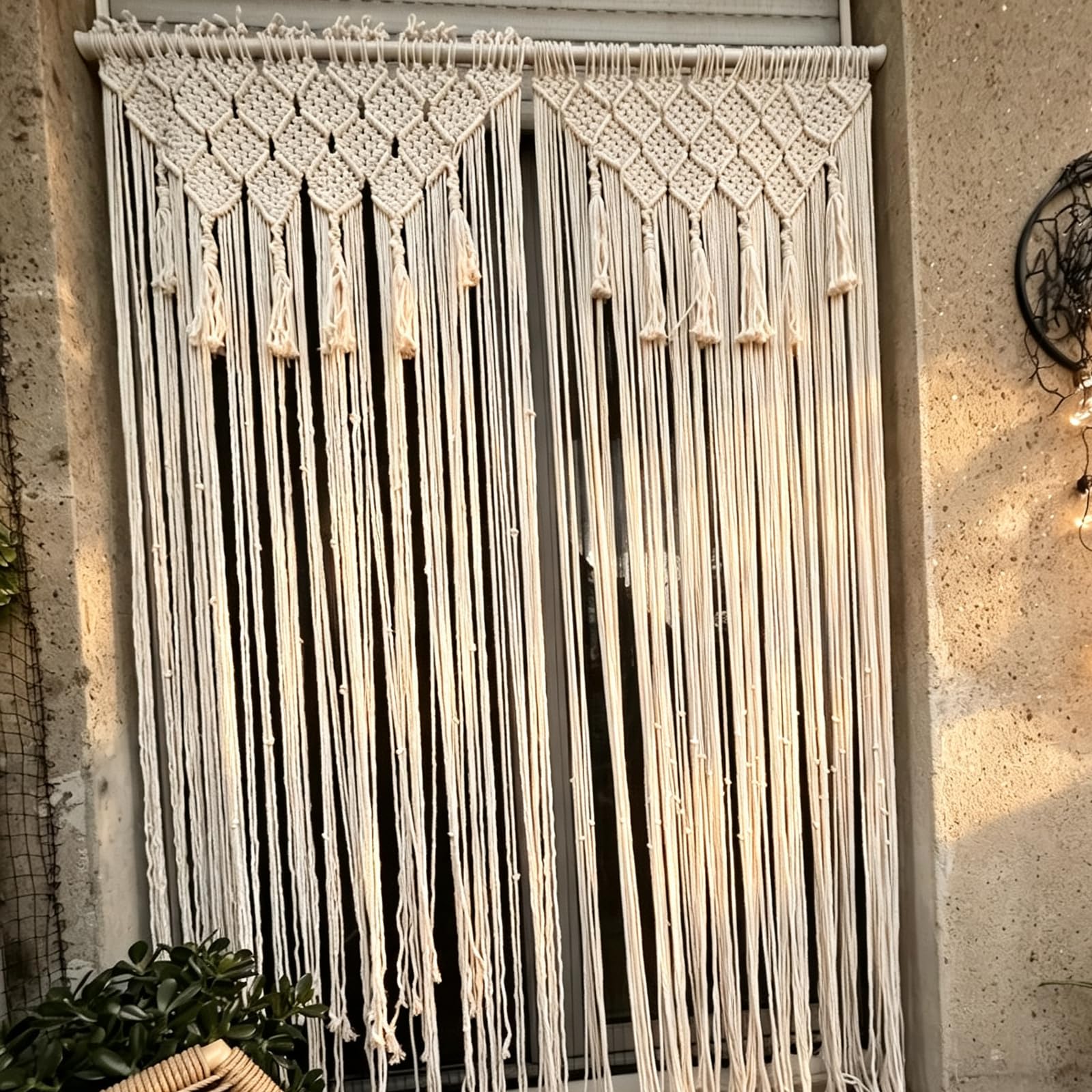 NIYATA Gran tapicería bohemia, beige, estilo bohemio, 65 x 200 cm, cortina de puerta, cortina de ventana, cortina de macramé