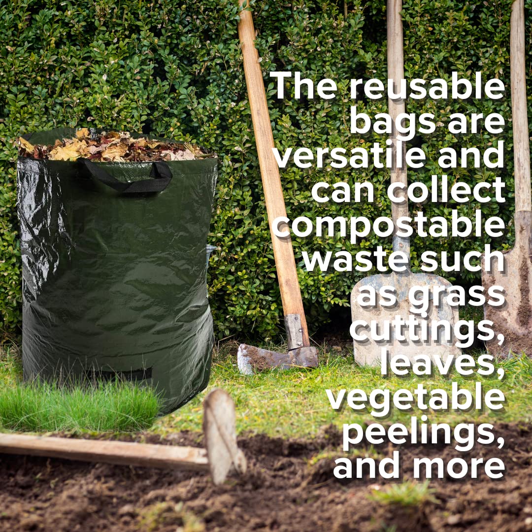 Invero 3 Sacchetti Per Rifiuti Da Giardino Riutilizzabili - 120L, Impermeabili, Resistenti, Con Maniglie - 70x45 Cm - Per Foglie, Erba, Potature