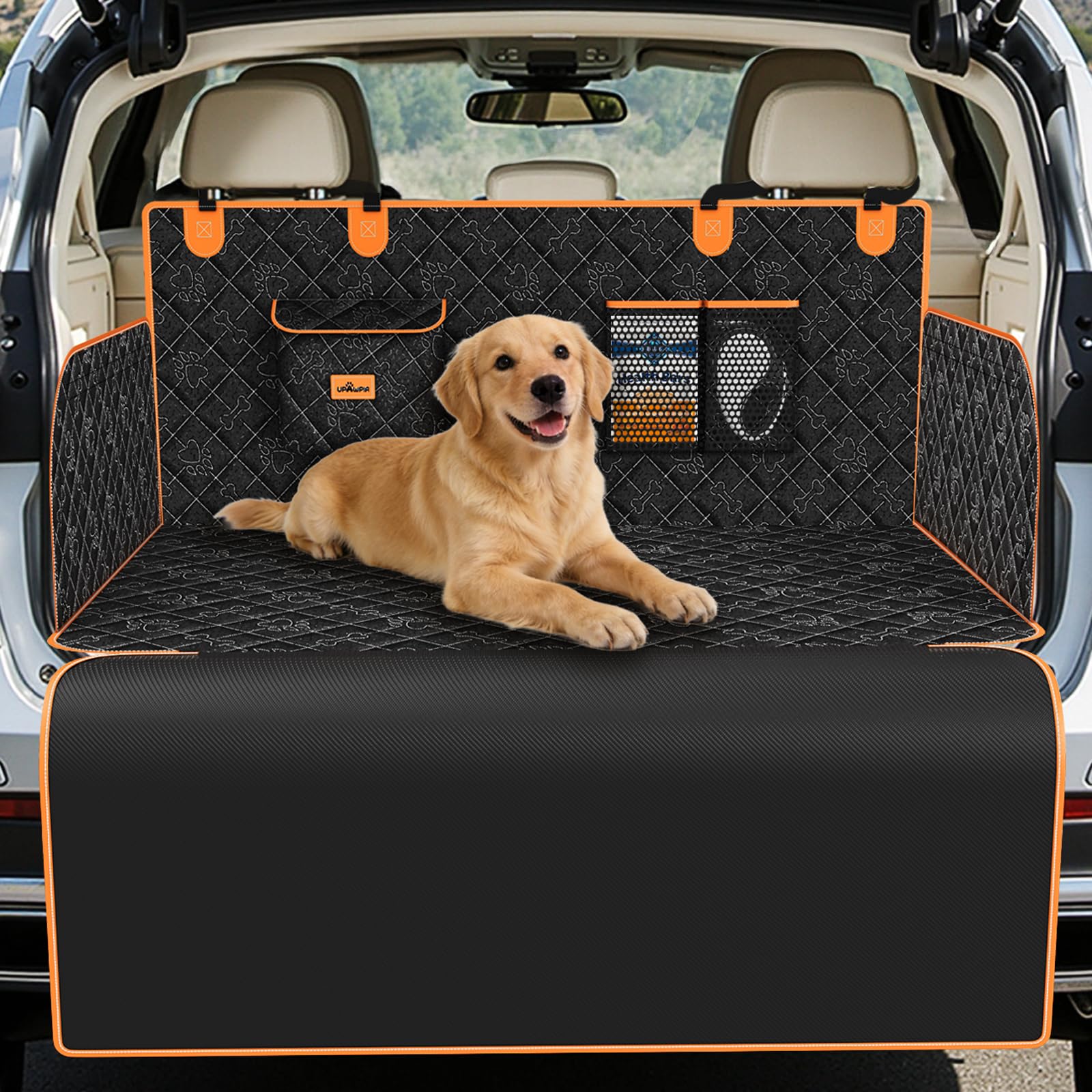 UPAWPIA Telo Bagagliaio Auto per Cani Impermeabile Protezione Bagagliaio Auto con Protezione Laterale e Paraurti Universale Copri Bagagliaio per Cani Resistente ai Graffi per SUV 198 * 105 * 36cm