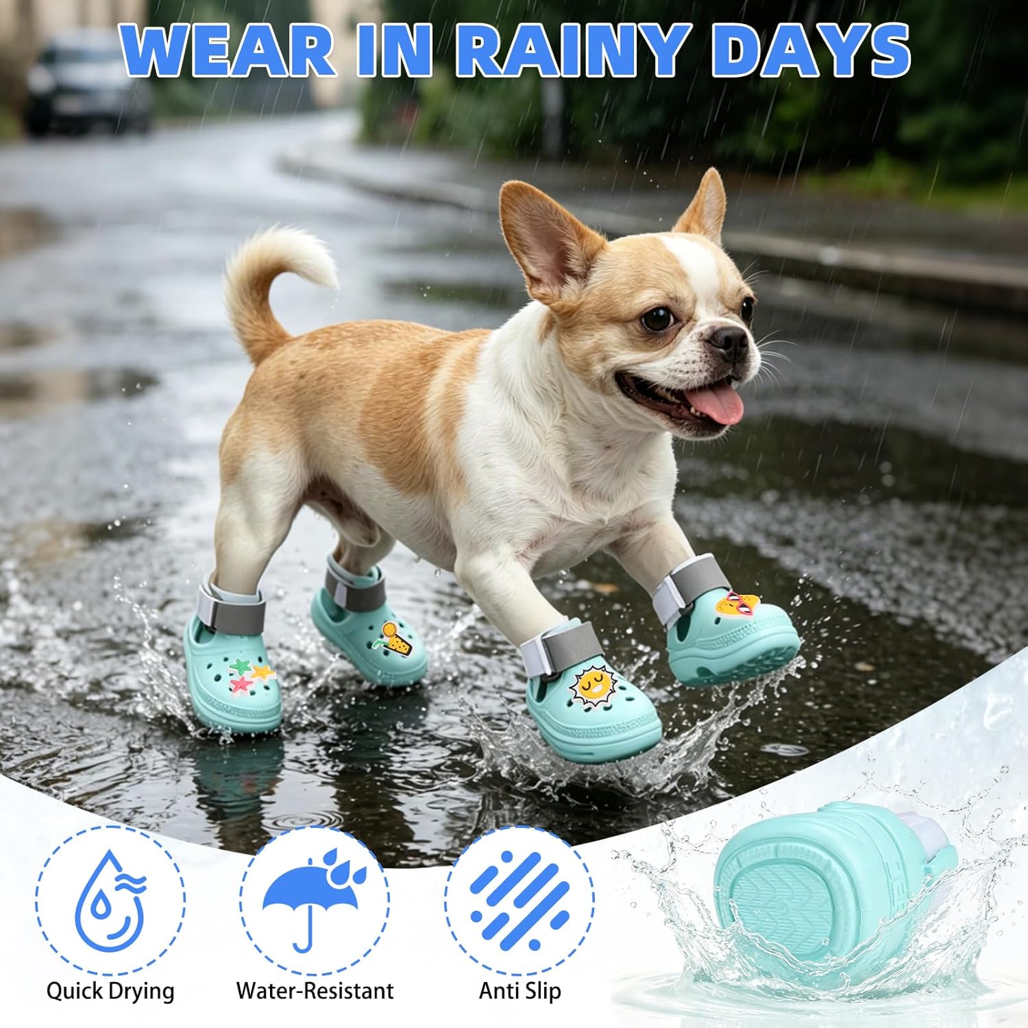 KOOLTAIL Dog Crocs Shoes for Hot Pavement, Waterproof Summer Pet Sandals Boots for Beach to Prevent Licking Paws, Breathable & Non Slip Dog Booties for Hardwood Floor Small Medium Large Dogs, Green S