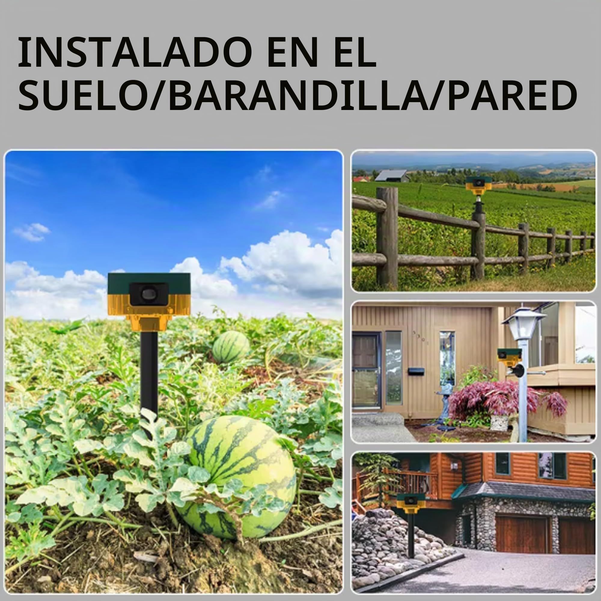 Alarma con Sensor de Movimiento Solar para Exteriores: Sonido de ladridos de Perros y Disparos, Sirena Fuerte de 129 db, admite grabación, 13 Tipos de Sonido (4 Pack)