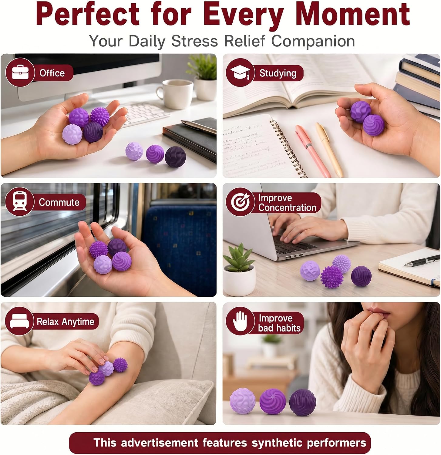 12 Pack Purple Color Set Magnetic Stress Balls for Adults, Textured Silicone Fidget Balls with Travel Case, Tactile Sensory Desk Accessories for Office, Home and Travel image 2