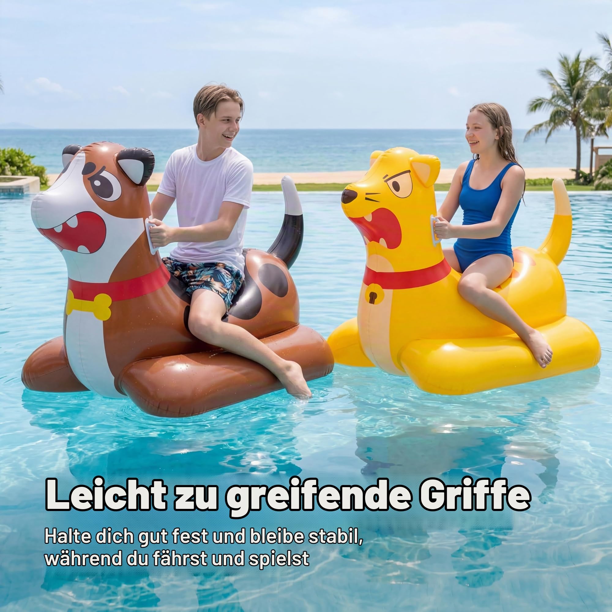 SLOOSH Aufblasbares Luftbett-Poolset für Wasserschlachten–Katze vs.Hund Schwimmplattform,2-in-1 aufblasbare Poolmatratze für Kinder & Erwachsene,lustiges Schwimmspielzeug für Sommer,Poolparty,Garten